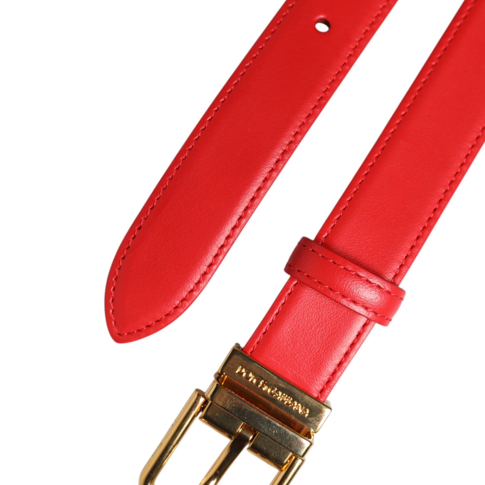 Dolce & Gabbana Red Leather Gold Metal Buckle Cintura Belt