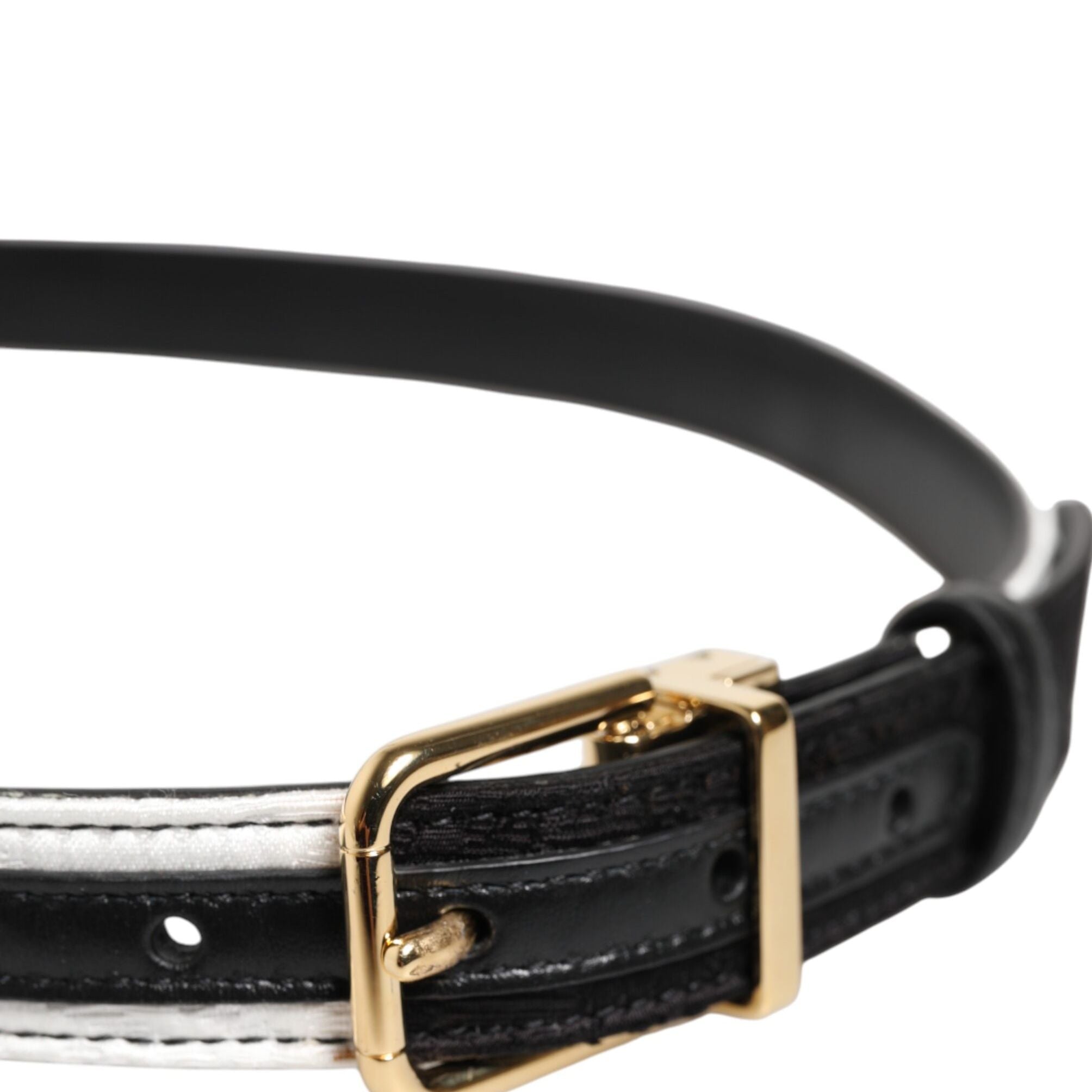 Dolce & Gabbana Black White Patchwork Gold Metal Buckle Belt