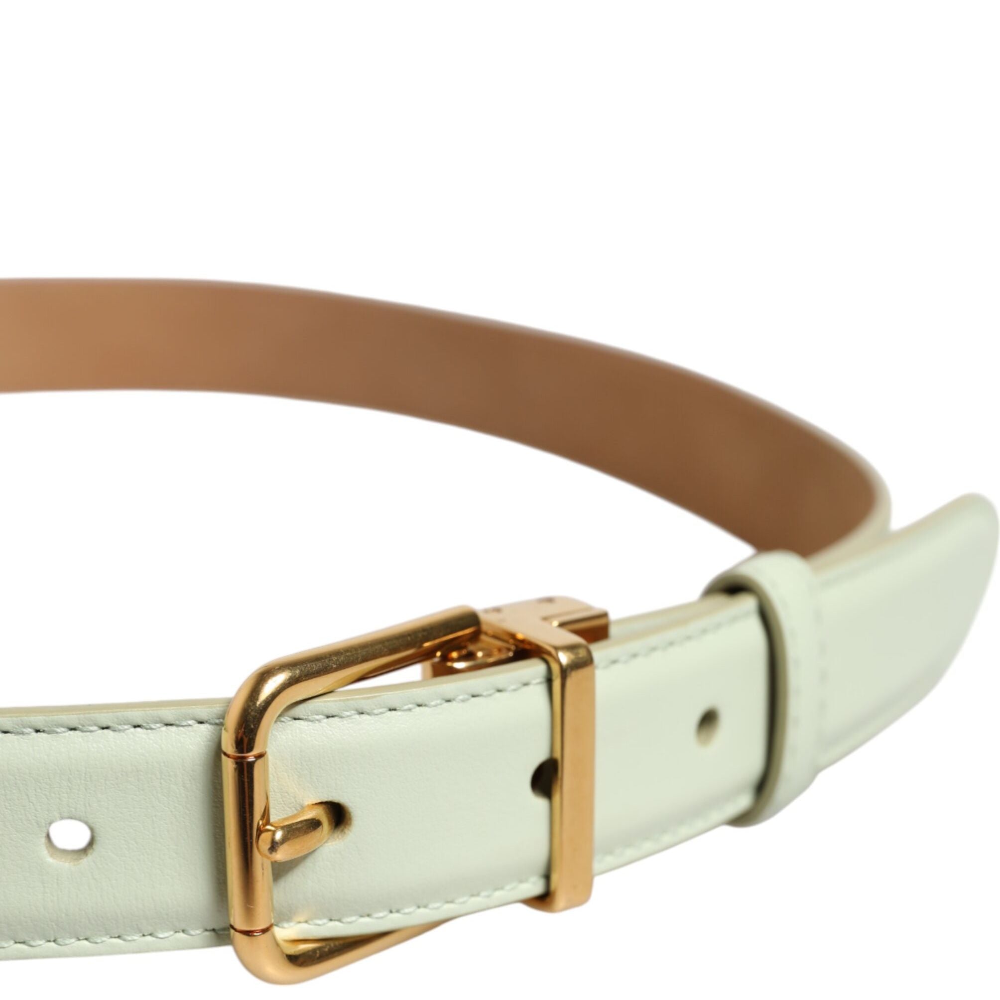 Dolce & Gabbana Light Green Leather Gold Metal Buckle Belt