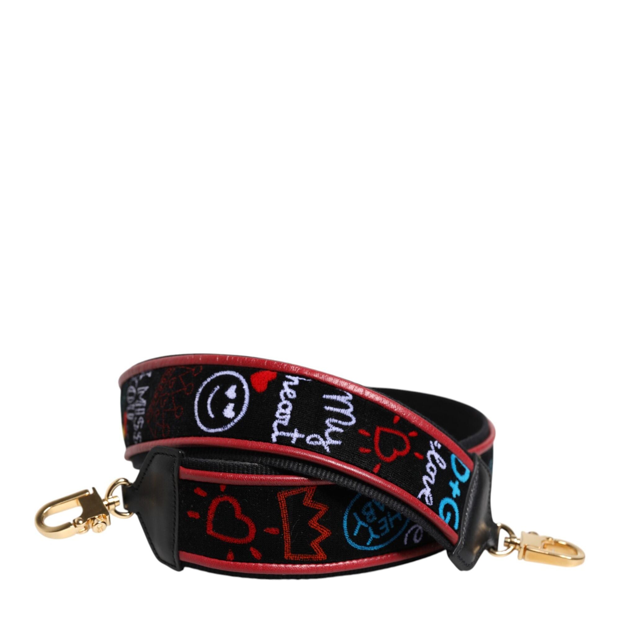 Dolce & Gabbana Black Cotton Printed Women Bag Accessory Shoulder Strap