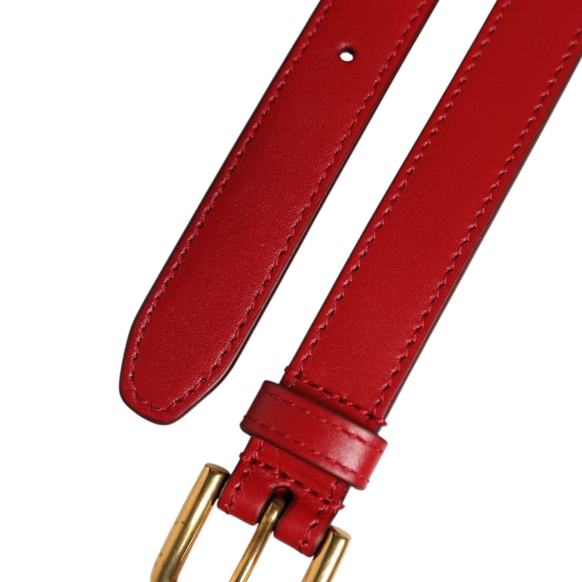 Dolce & Gabbana Red Logo Engraved Metal Waist Buckle Belt