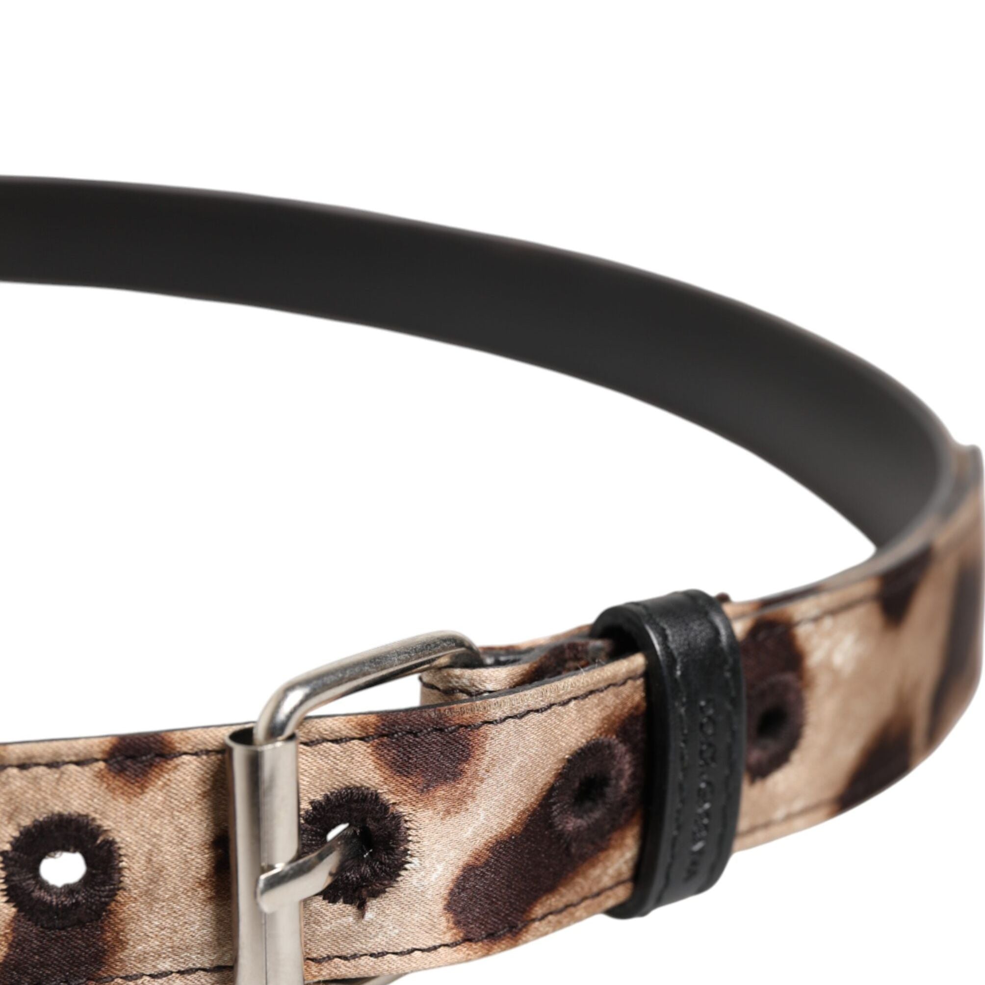 Dolce & Gabbana Brown Leopard Silver Metal Buckle Belt