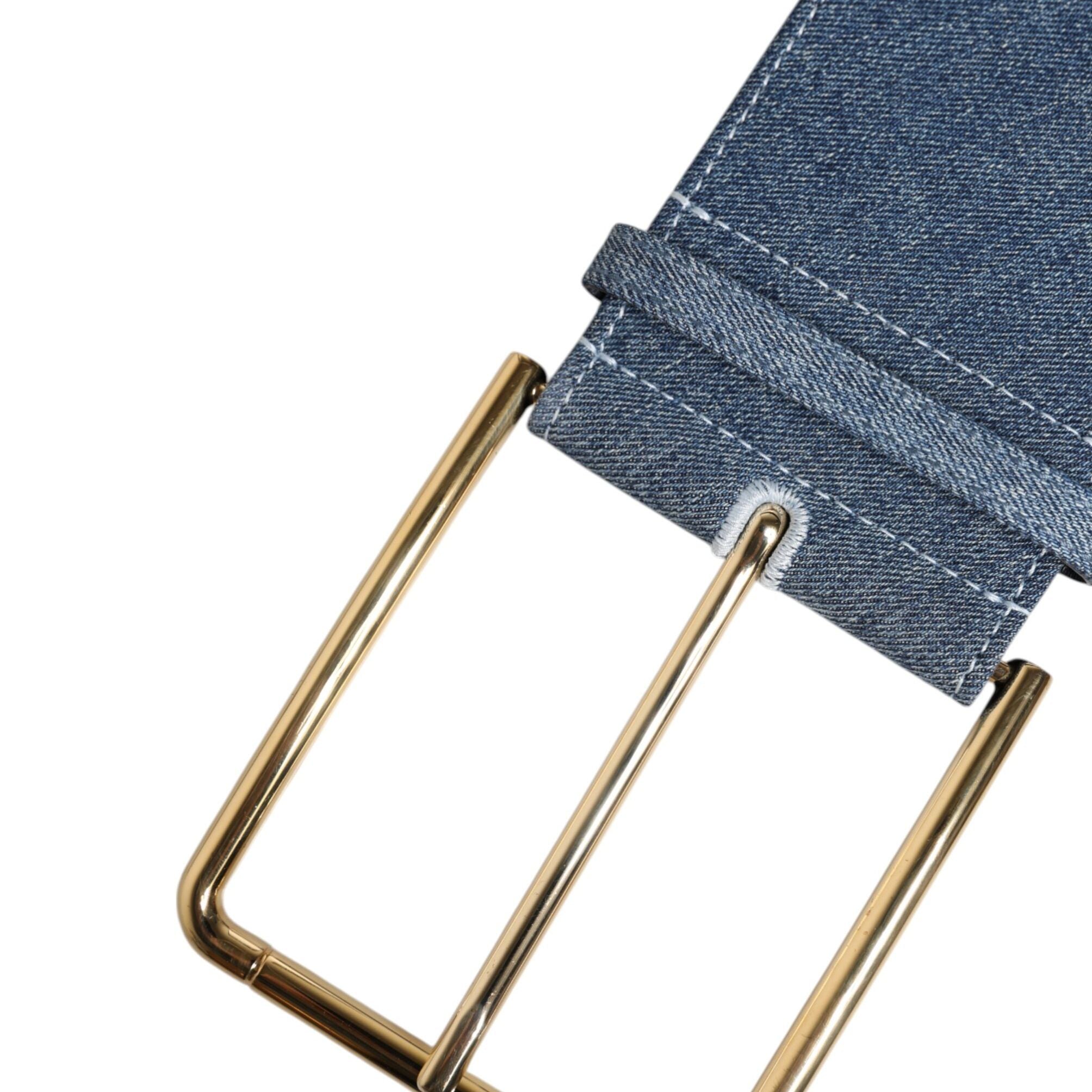 Dolce & Gabbana Two Tone Blue Denim Gold Metal Buckle Belt