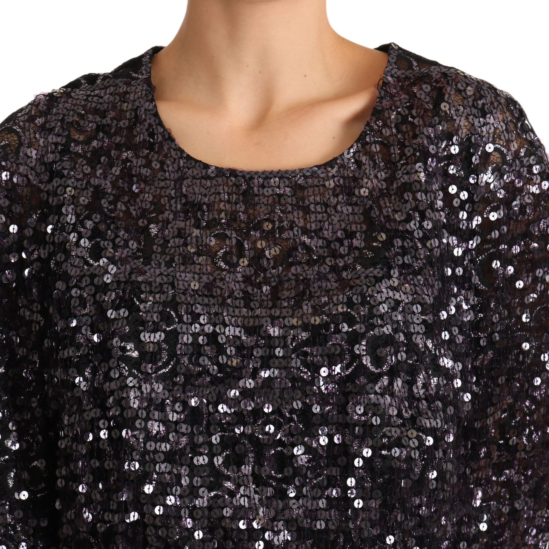 Dolce & Gabbana Black Sequined Long Sleeve Shift Midi Dress
