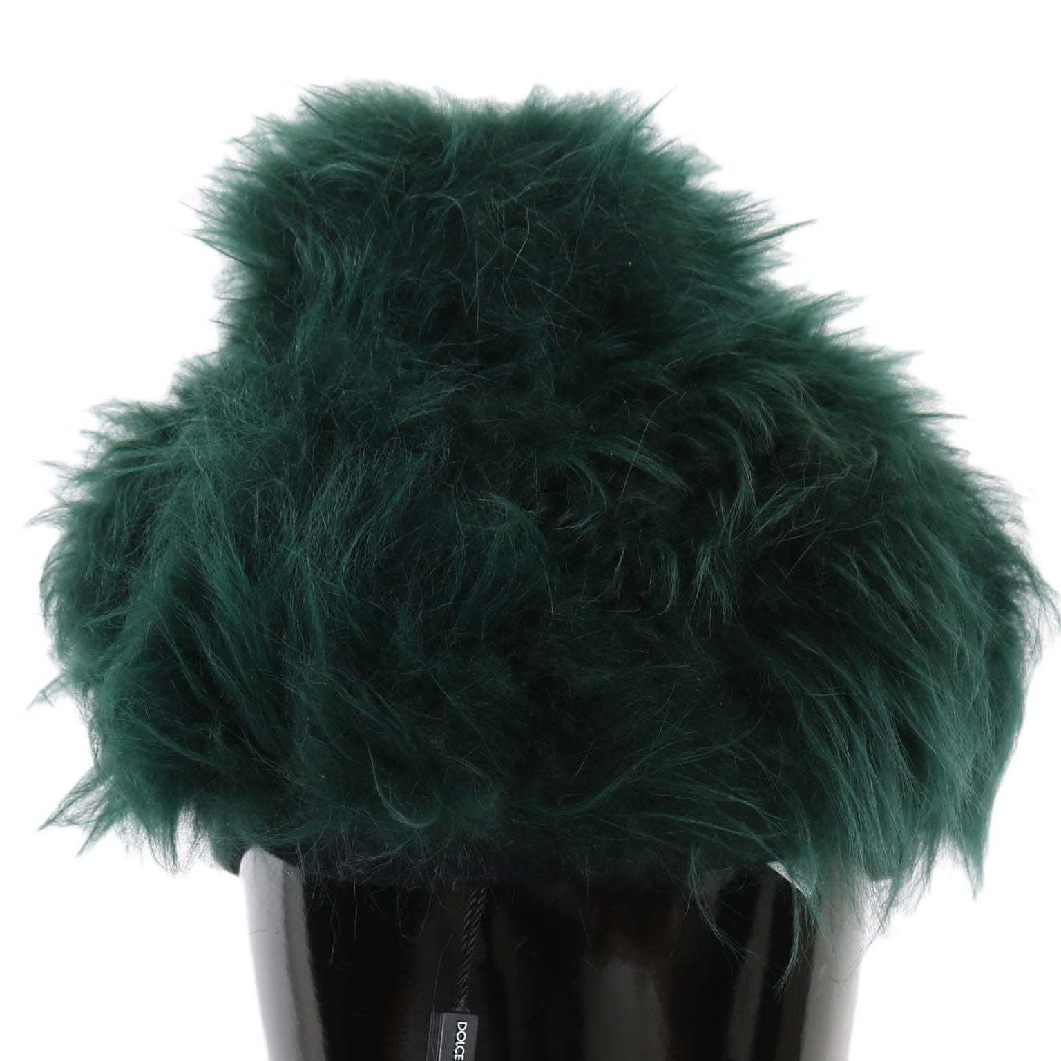 Dolce & Gabbana Green Fur DG Logo Embroidered Cloche Hat
