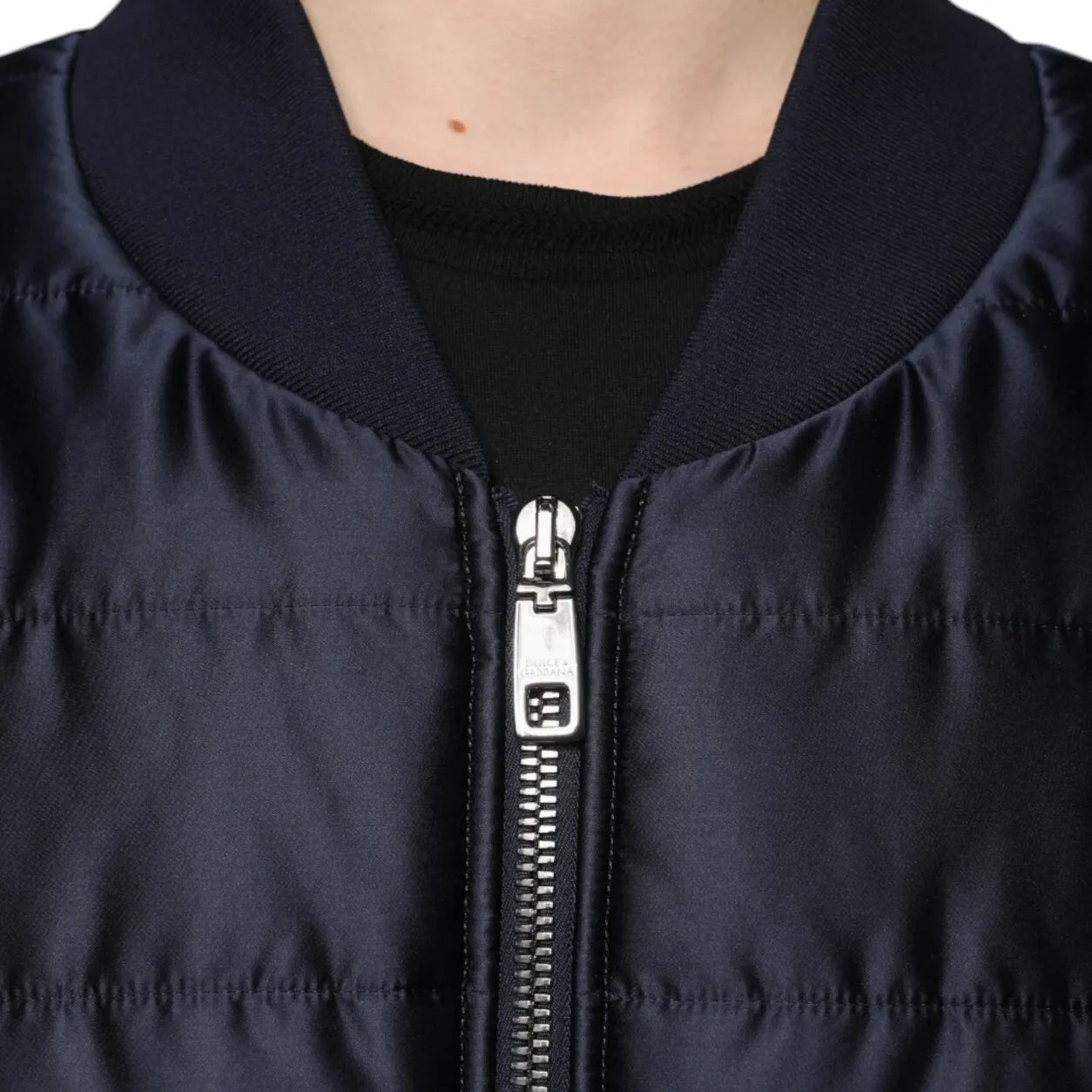 Dolce & Gabbana Dark Blue Quilted Full Zip Bomber Jacket