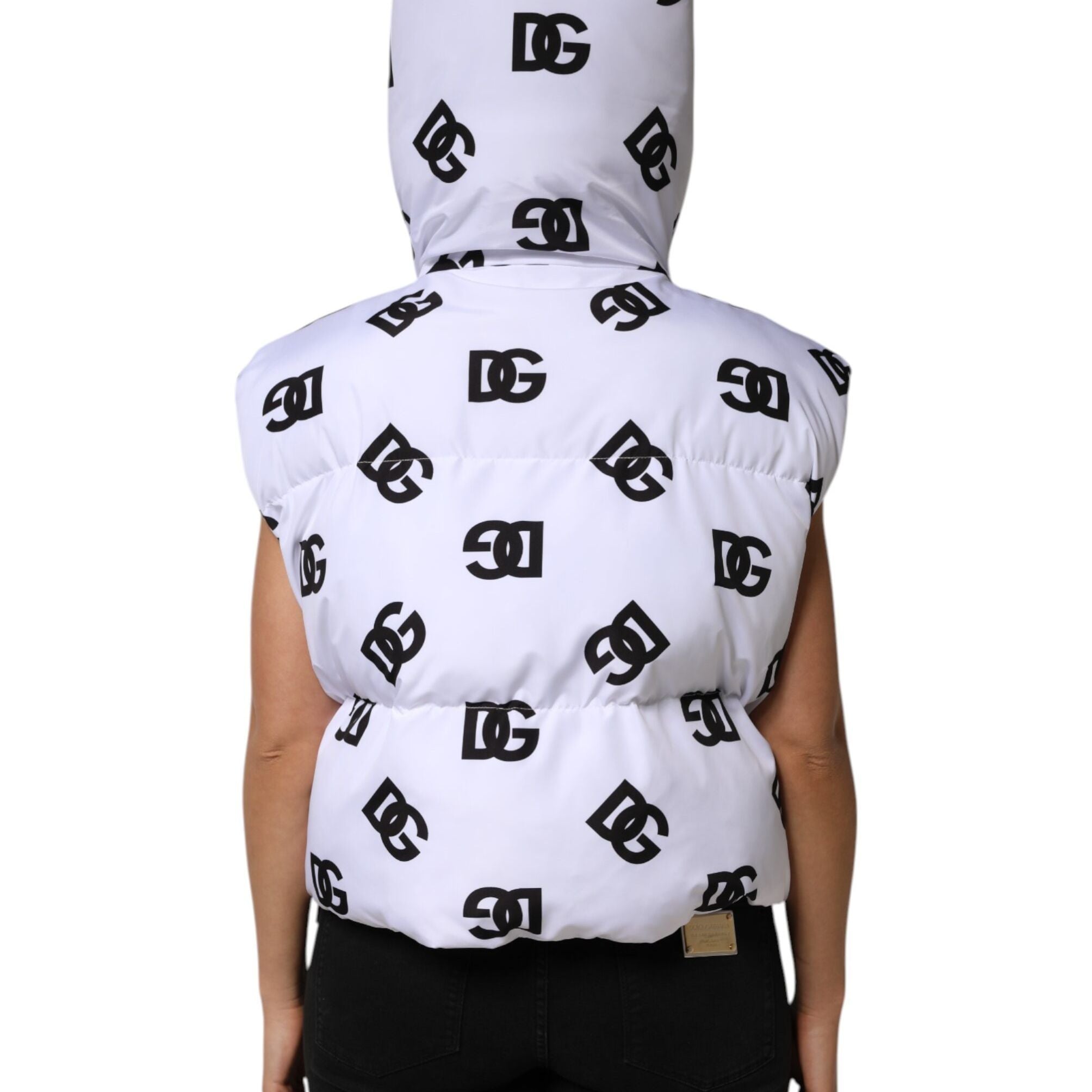Dolce & Gabbana White Black DG Mania Polyester Puffer Jacket