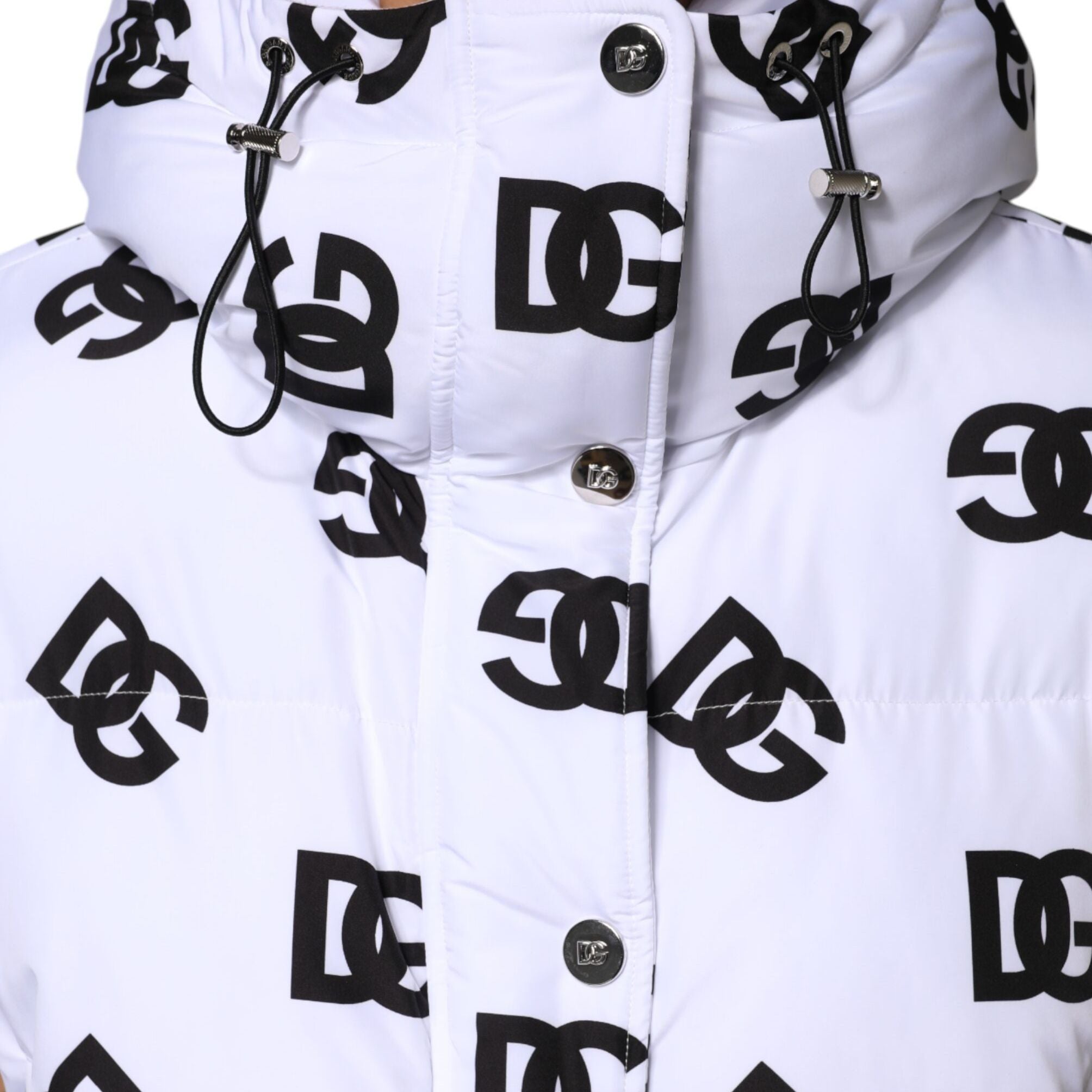 Dolce & Gabbana White Black DG Mania Polyester Puffer Jacket