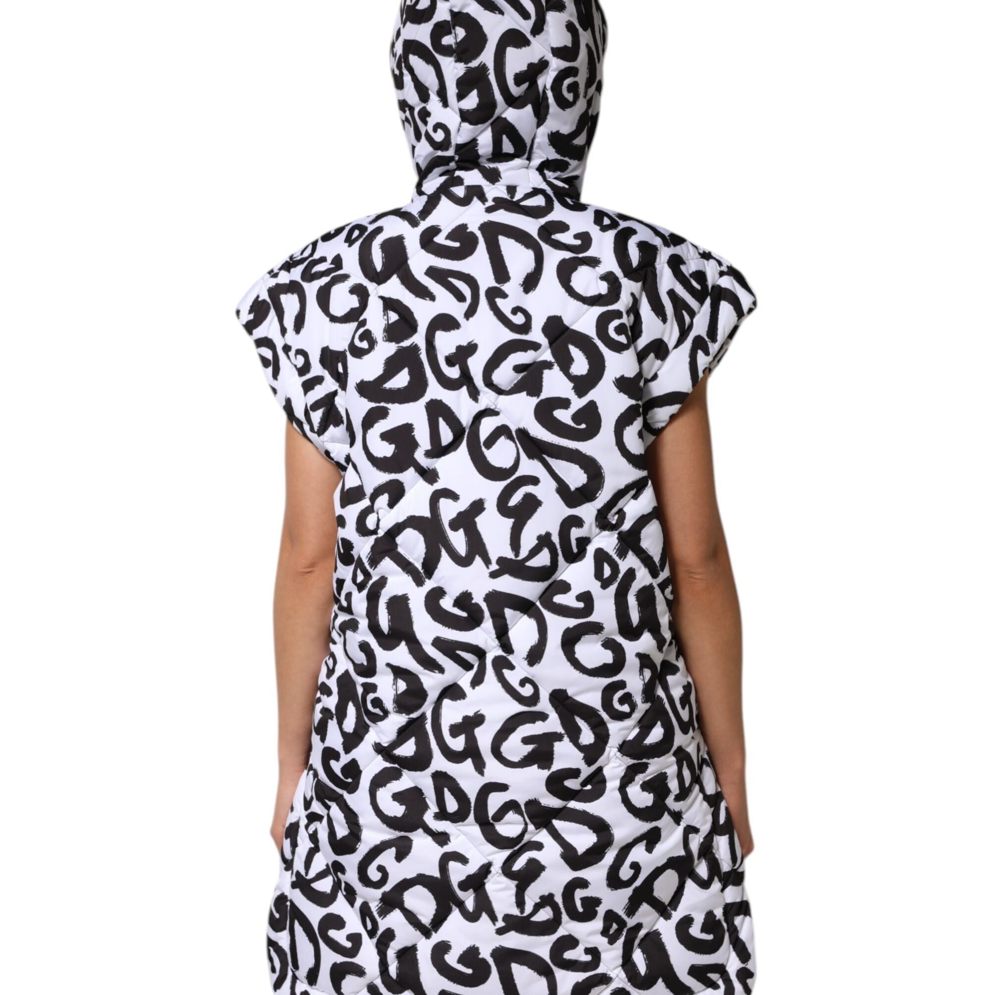 Dolce & Gabbana White DG Mania Hooded Sleeveless Puffer Jacket