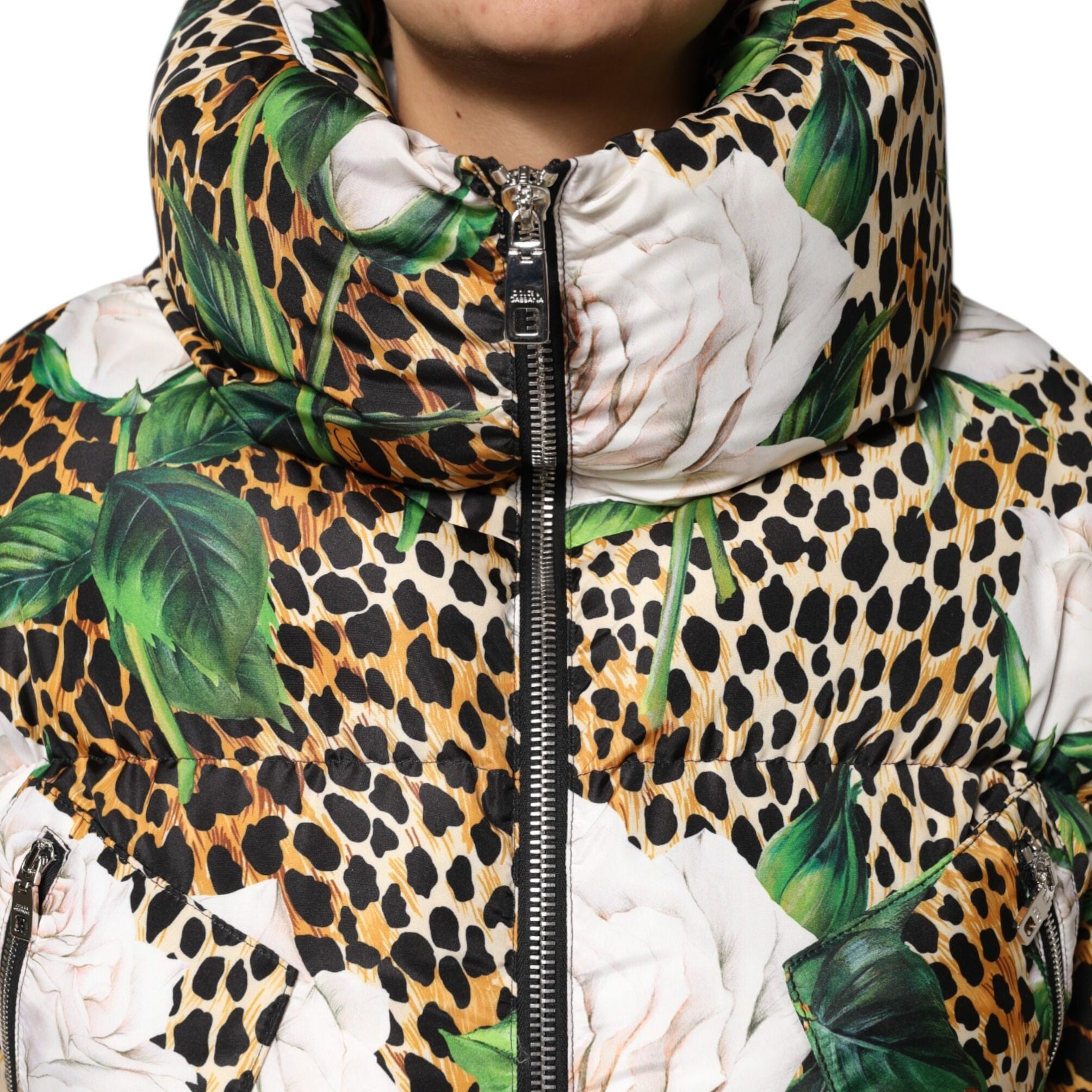 Dolce & Gabbana Multicolor Leopard Rose Puffer Quilted Jacket