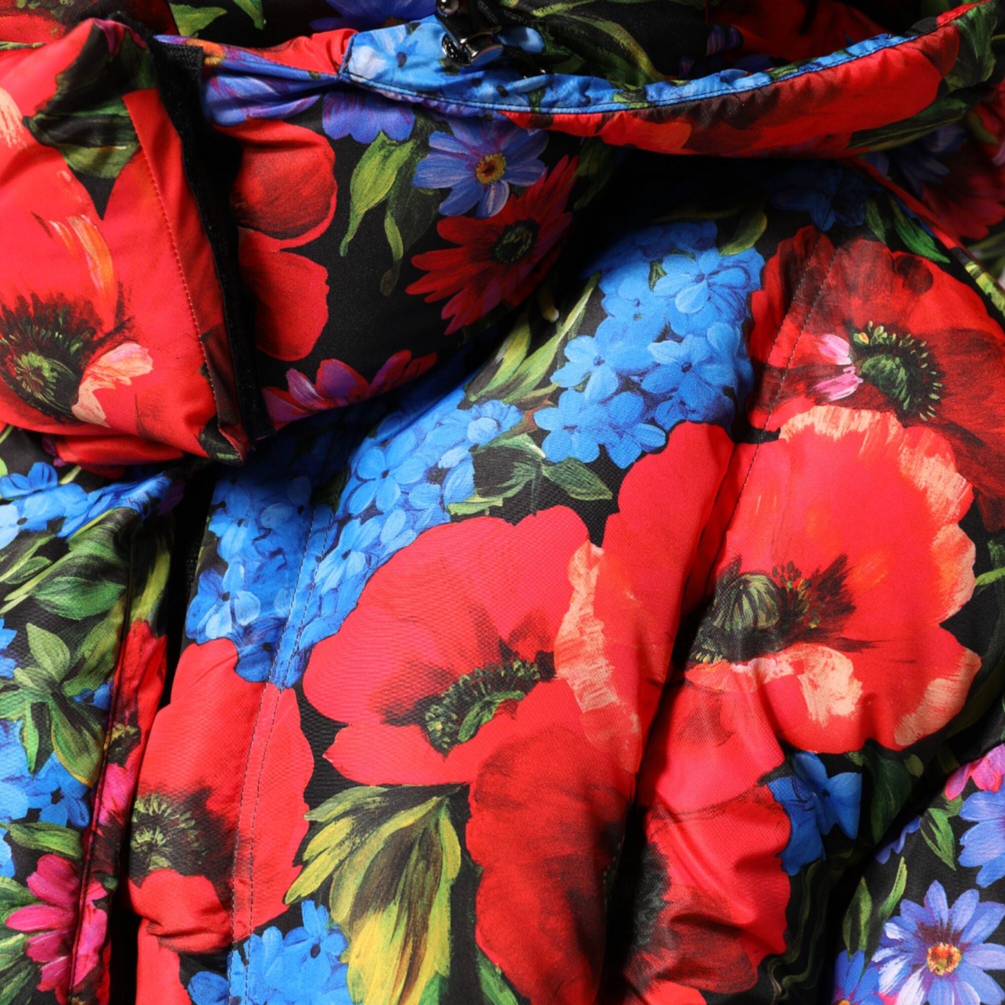 Dolce & Gabbana Multicolor Floral Hooded Puffer Coat Jacket