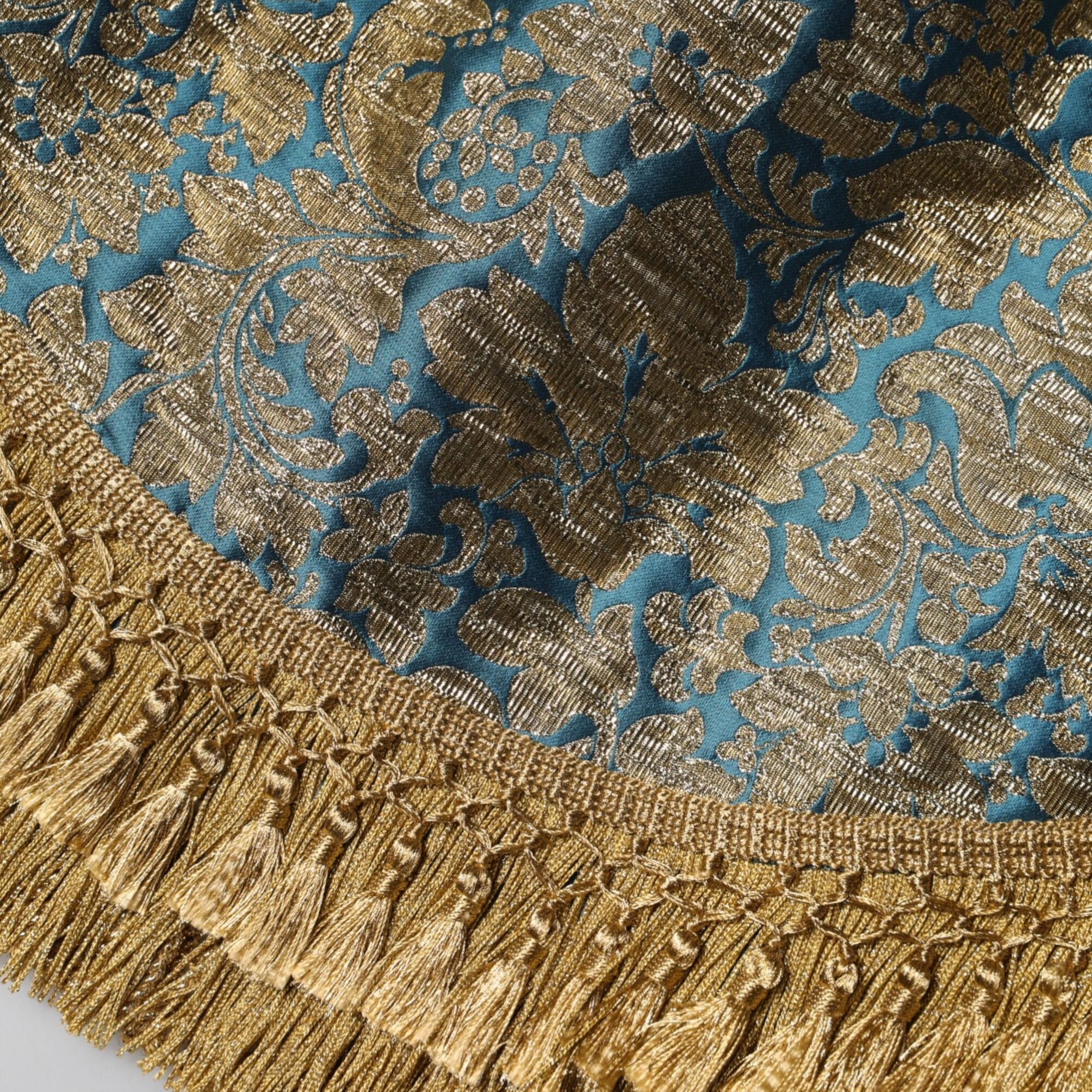 Dolce & Gabbana Blue Floral Jacquard Tasseled Mini Skirt