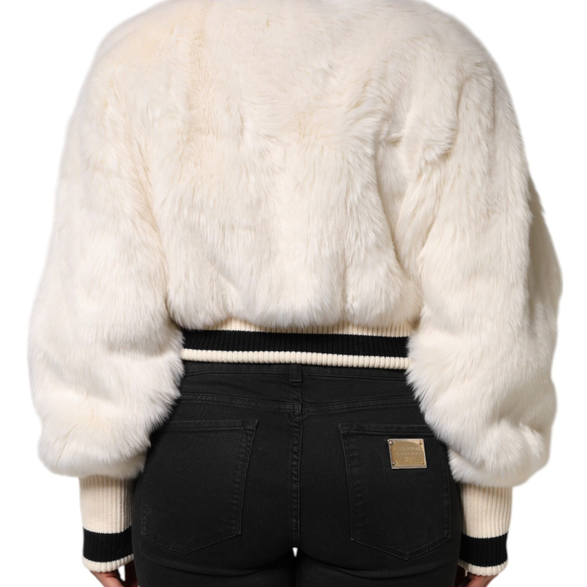 Dolce & Gabbana White Cropped Faux Fur DG Sweatshirt Sweater