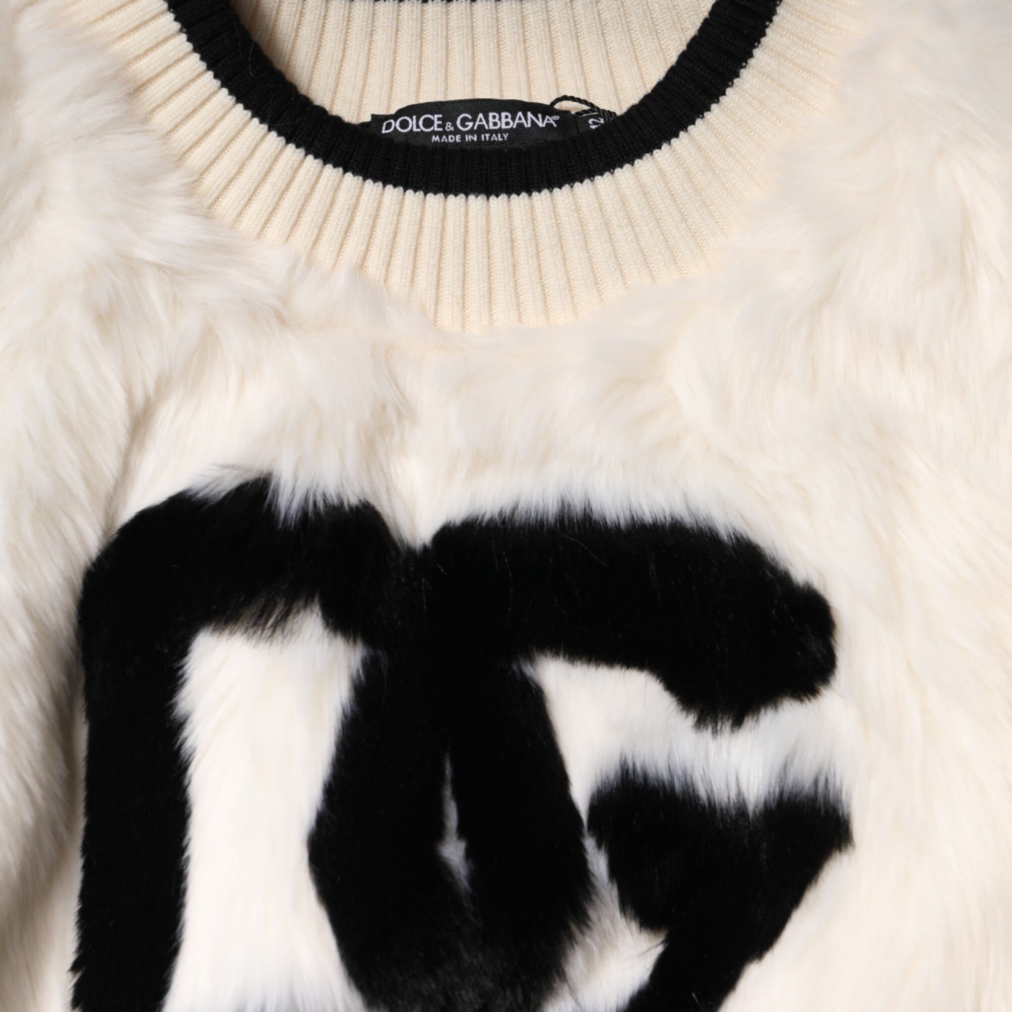 Dolce & Gabbana White Cropped Faux Fur DG Sweatshirt Sweater
