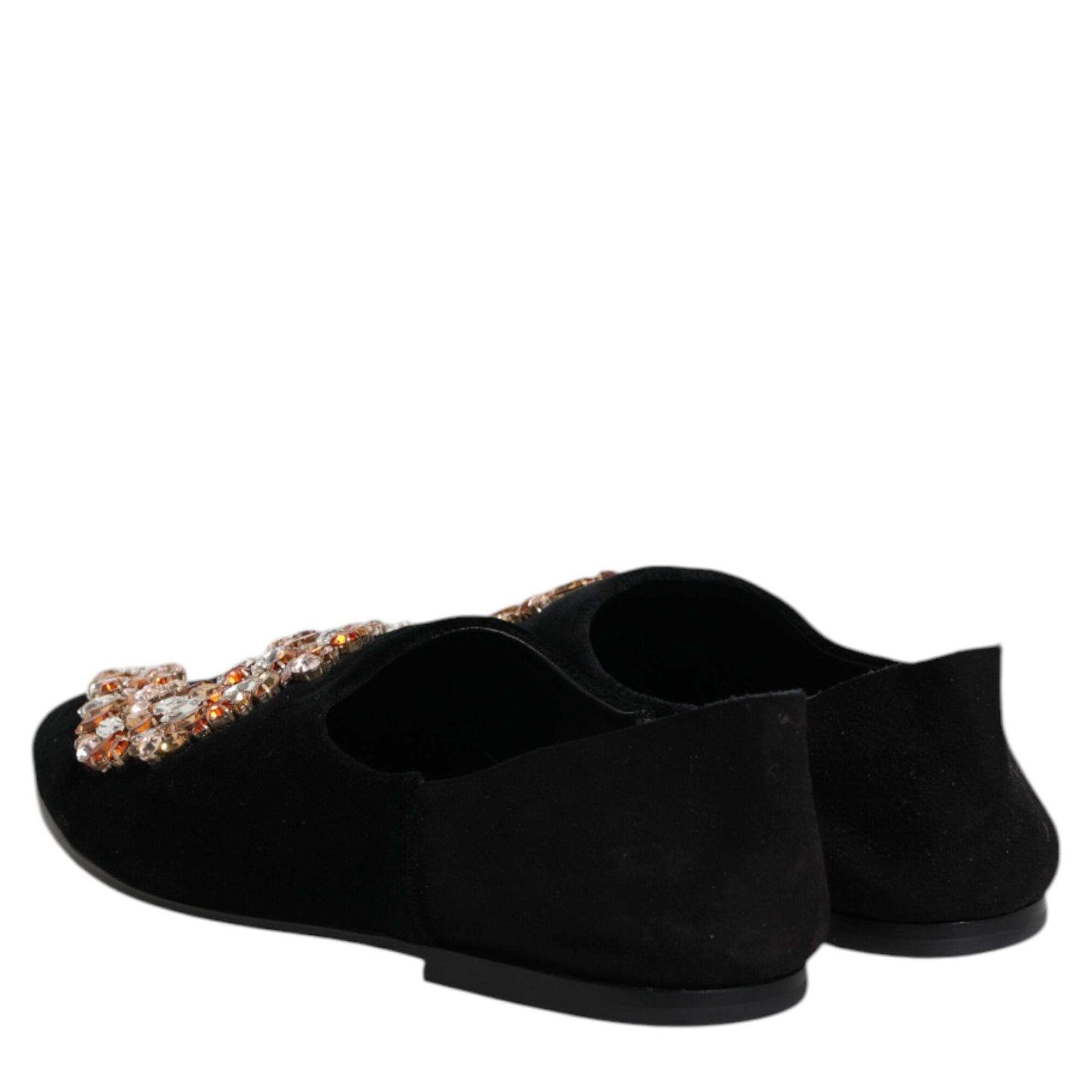 Dolce & Gabbana Black Velvet Embellished Loafer Slip On Shoes