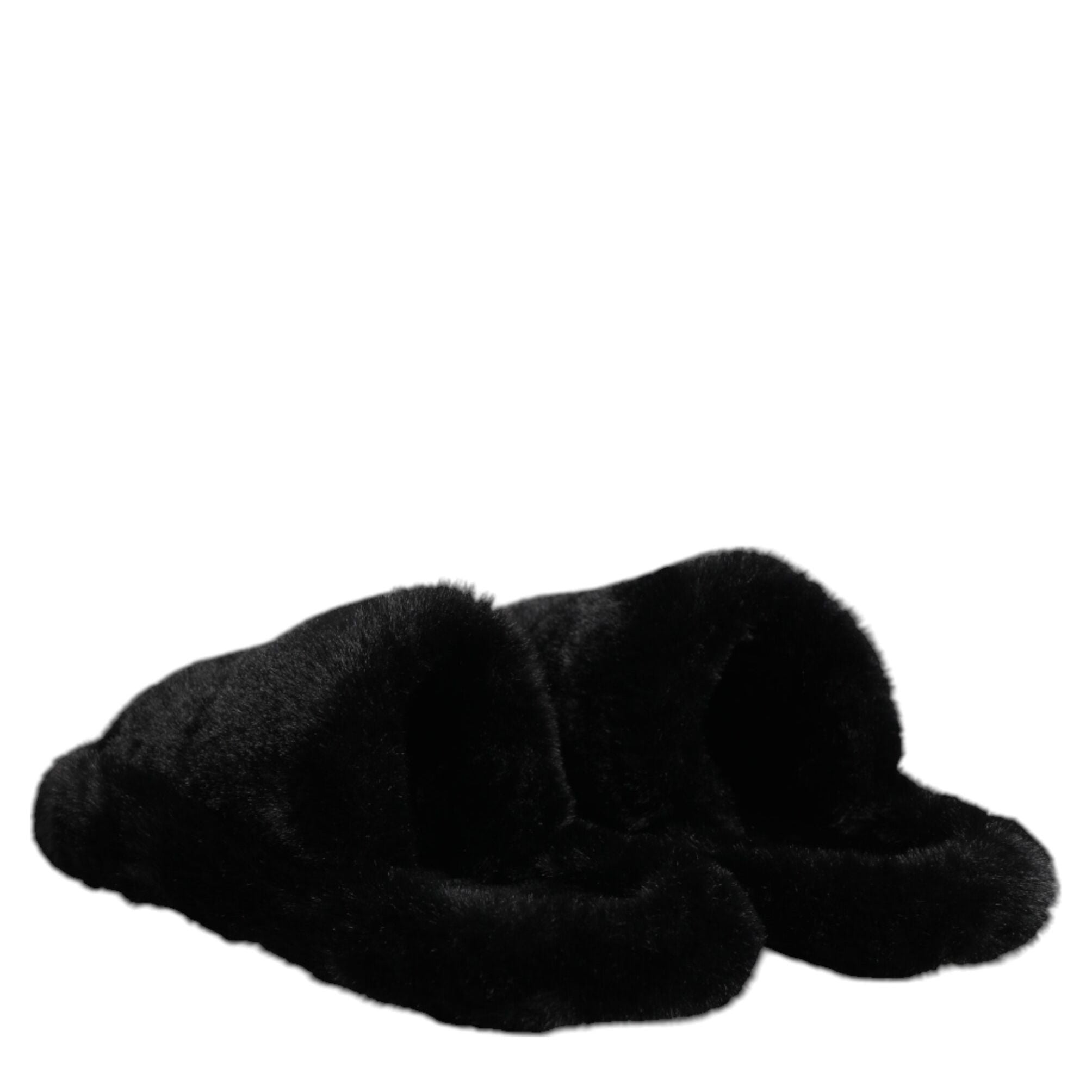 Dolce & Gabbana Black Polyester Velvet Slides Slipper Shoes