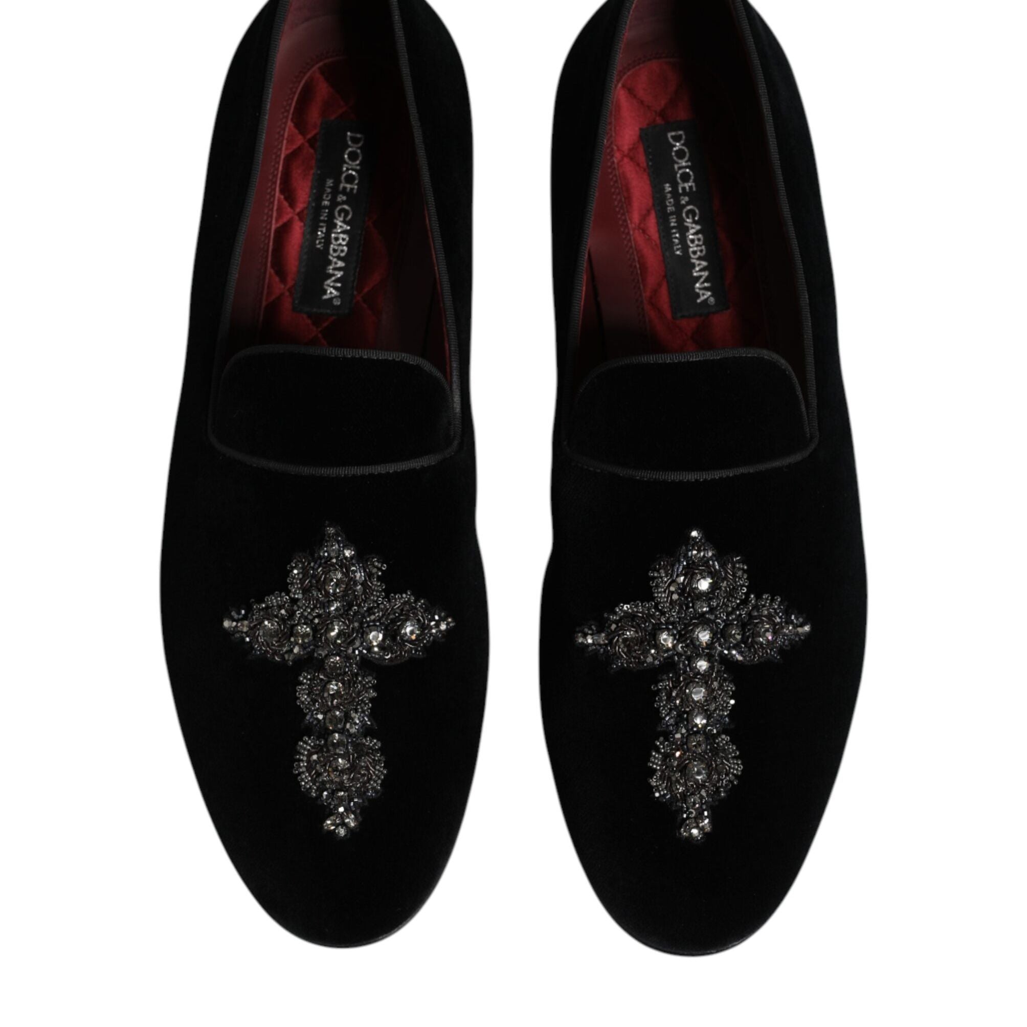 Dolce & Gabbana Black Velvet Embellished Loafer Slip On Shoes