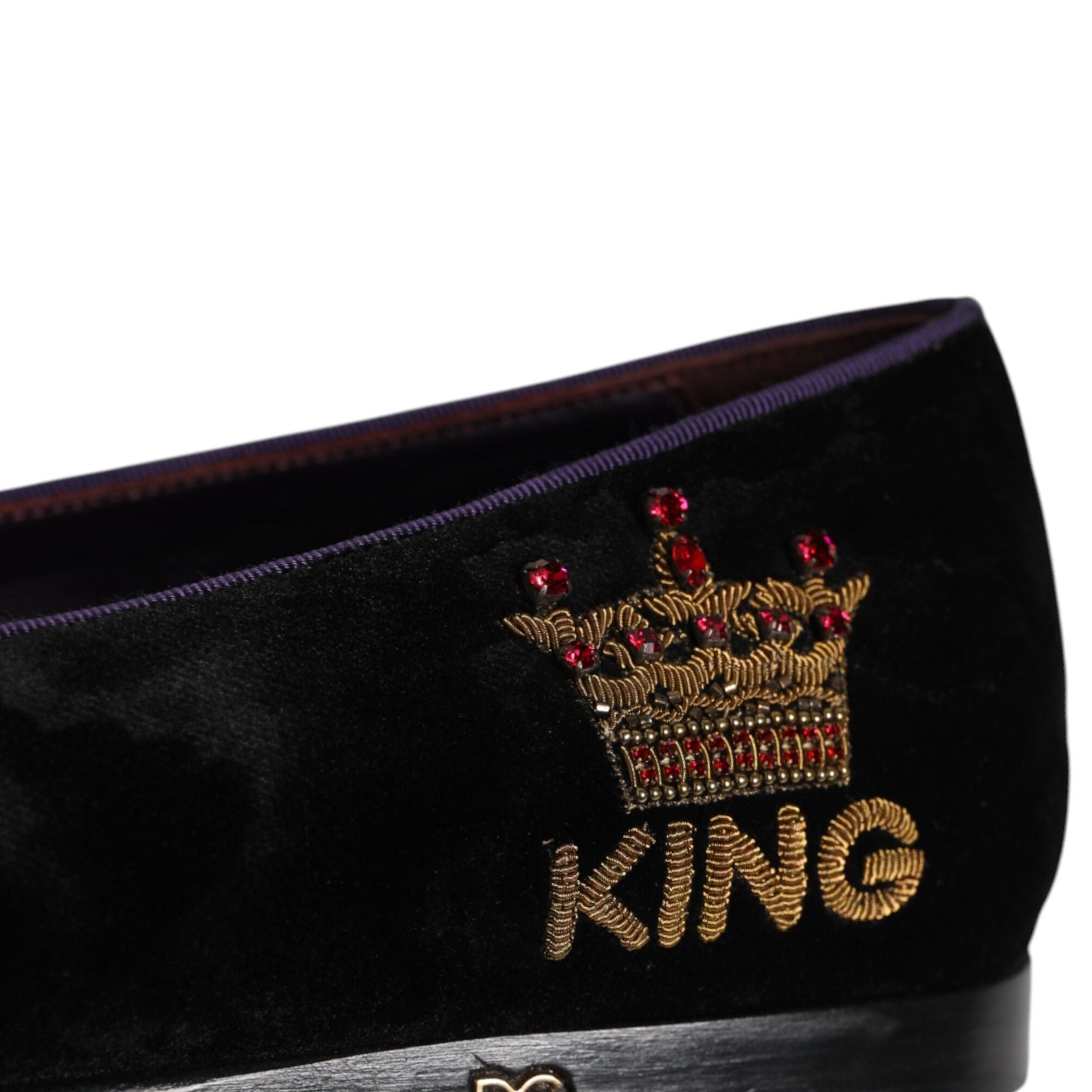 Dolce & Gabbana Black DG Crown Embroidery Loafers Slip On Shoes
