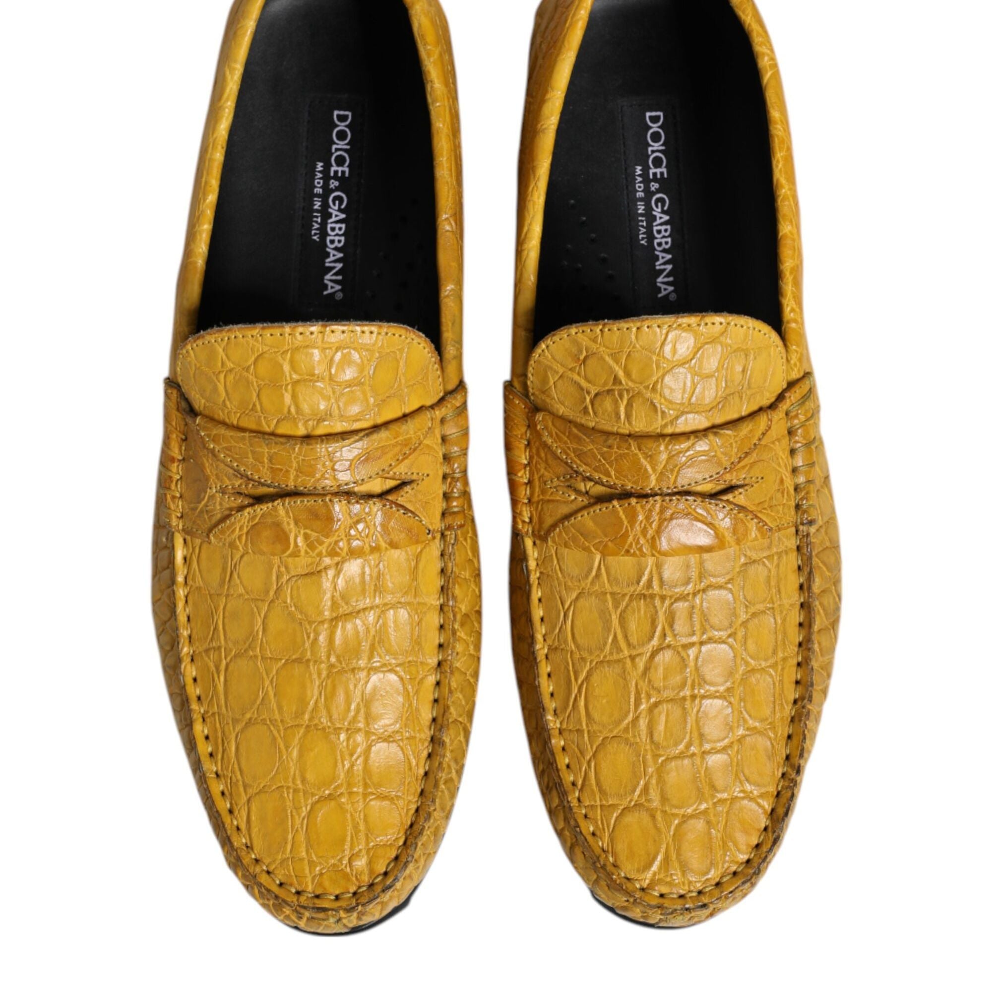 Dolce & Gabbana Yellow Exotic Leather Loafers Slip On Shoes