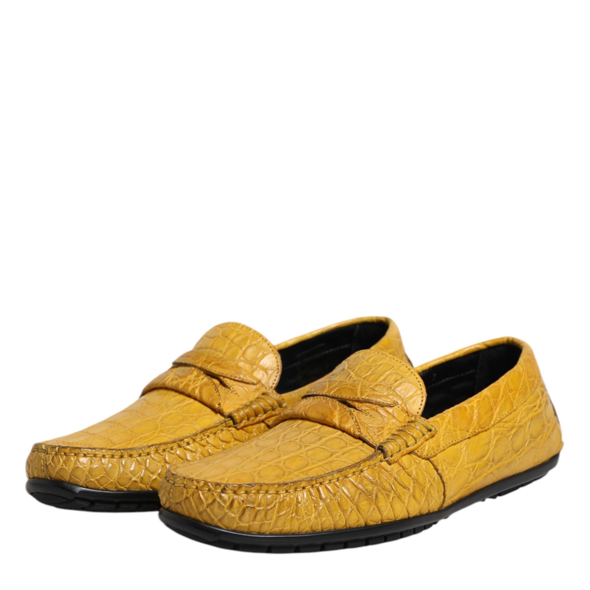 Dolce & Gabbana Yellow Exotic Leather Loafers Slip On Shoes