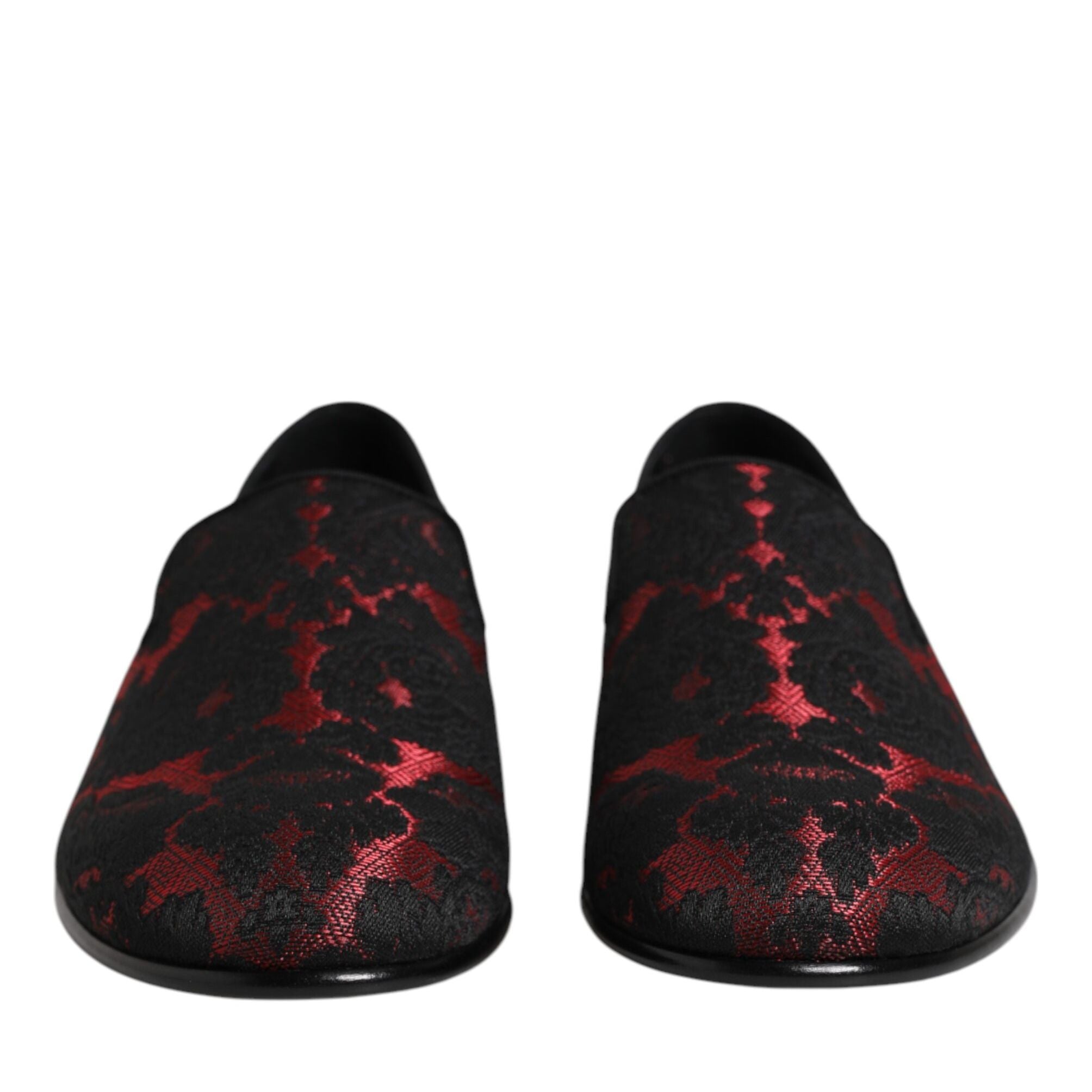 Dolce & Gabbana Red Black Jacquard Slip On Men Loafers Shoes