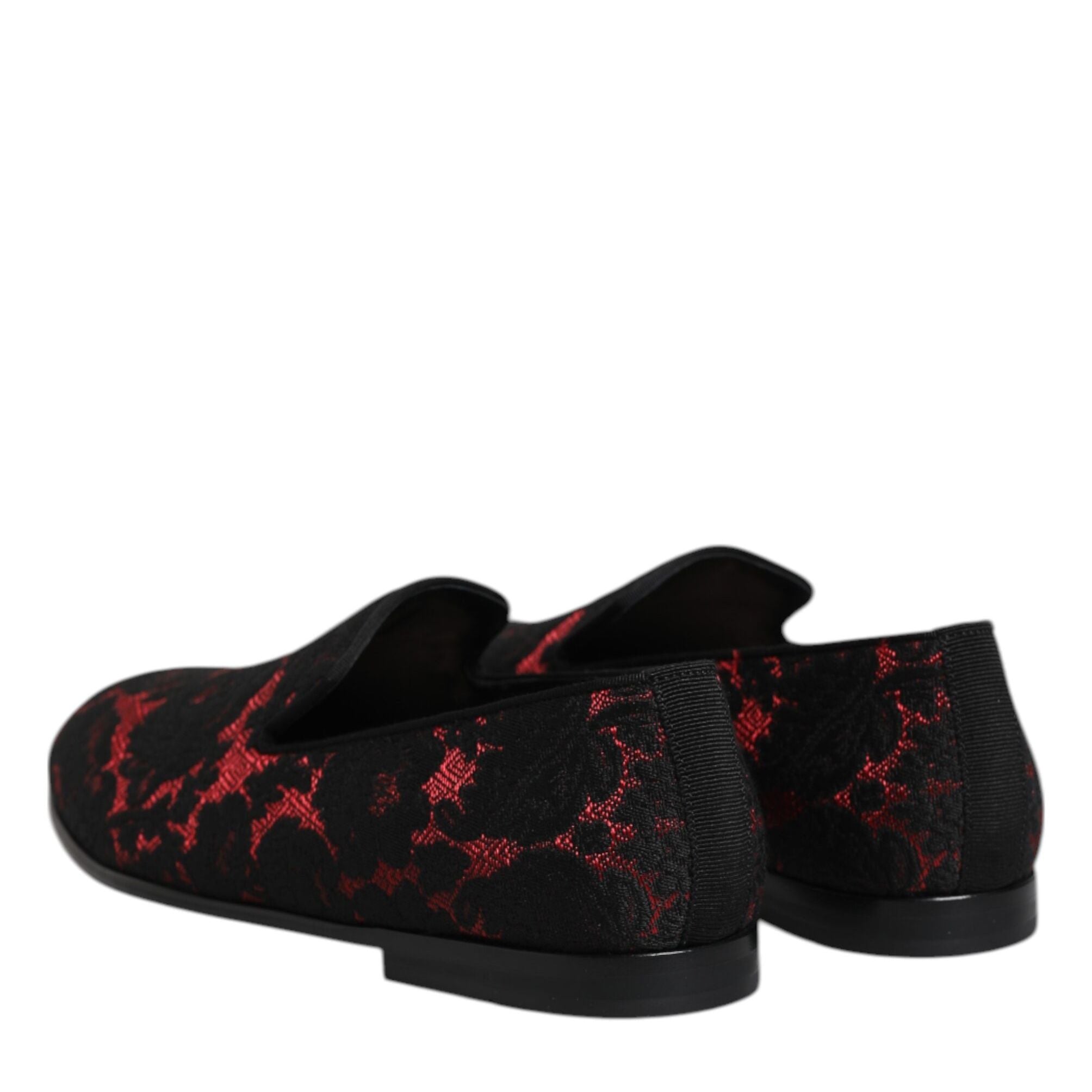 Dolce & Gabbana Red Black Jacquard Slip On Men Loafers Shoes