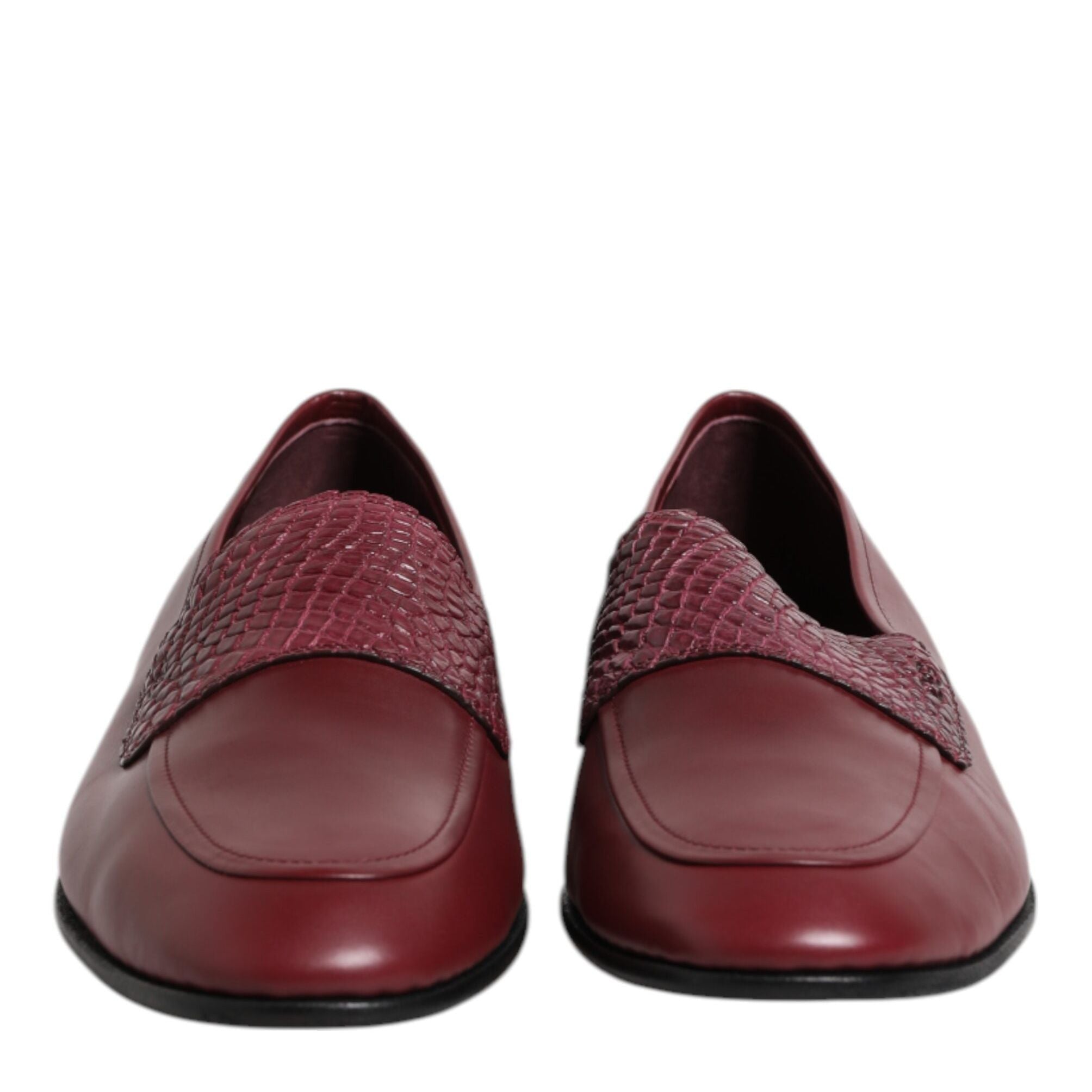 Dolce & Gabbana Burgundy Calfskin Leather Formal Slip On Shoes