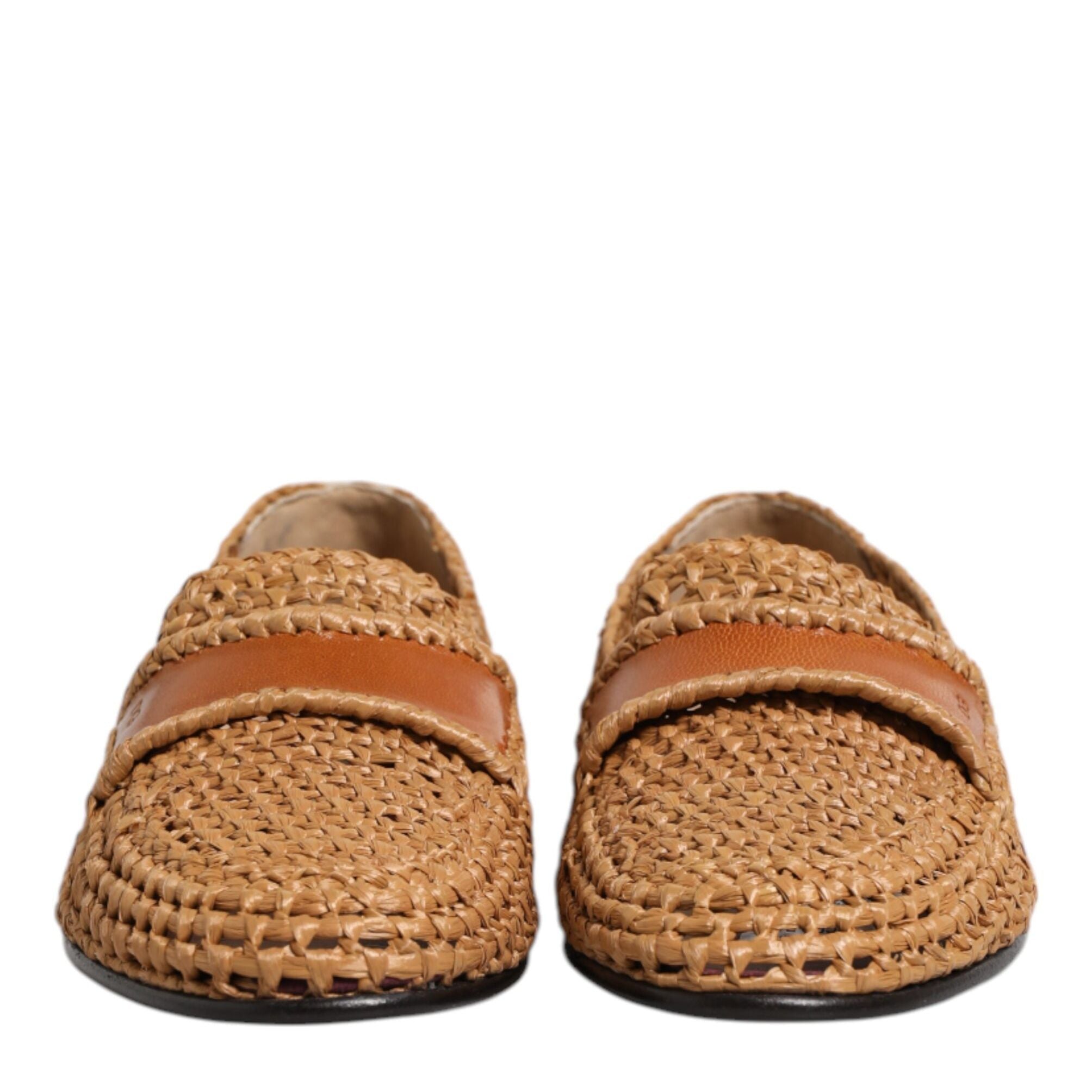Dolce & Gabbana Brown Woven Raffia Slip On Loafers Shoes