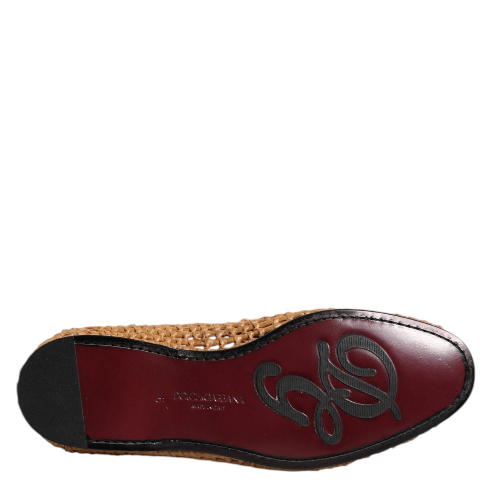 Dolce & Gabbana Brown Woven Raffia Slip On Loafers Shoes