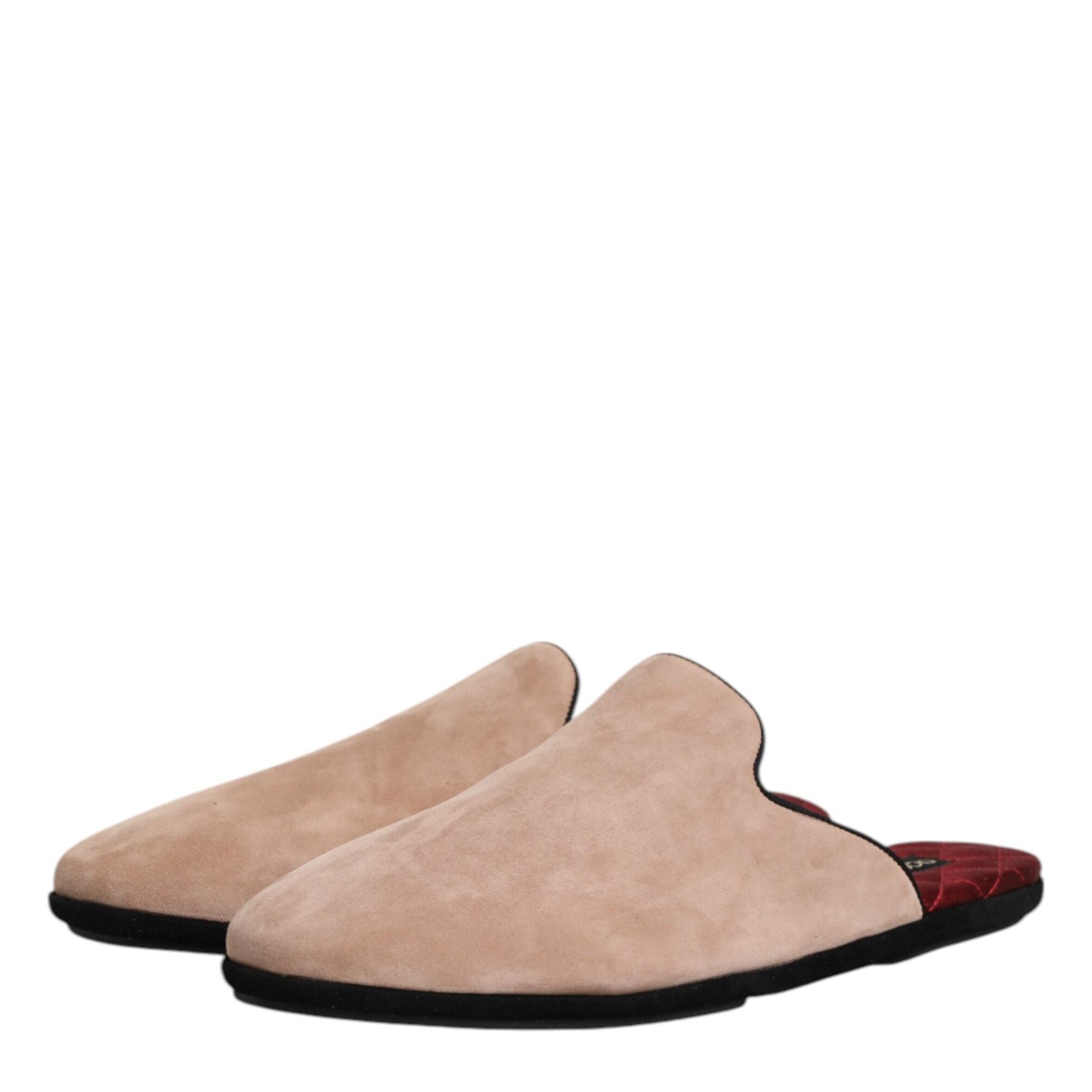Dolce & Gabbana Beige Capra Suede Slides Flat Slipper Shoes