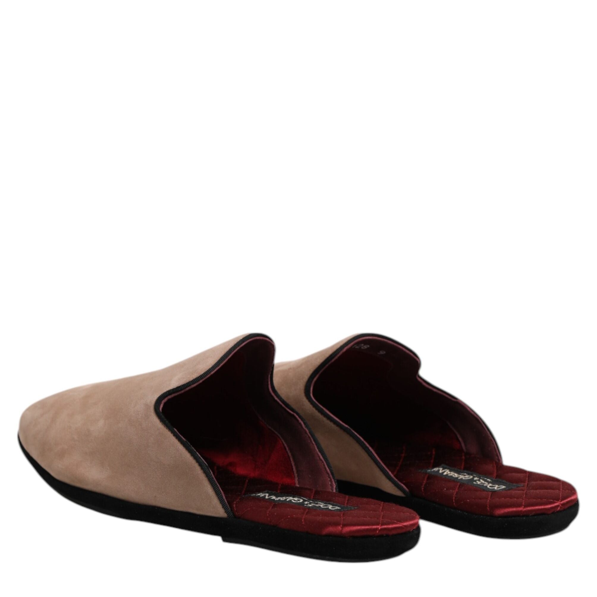 Dolce & Gabbana Beige Capra Suede Slides Flat Slipper Shoes