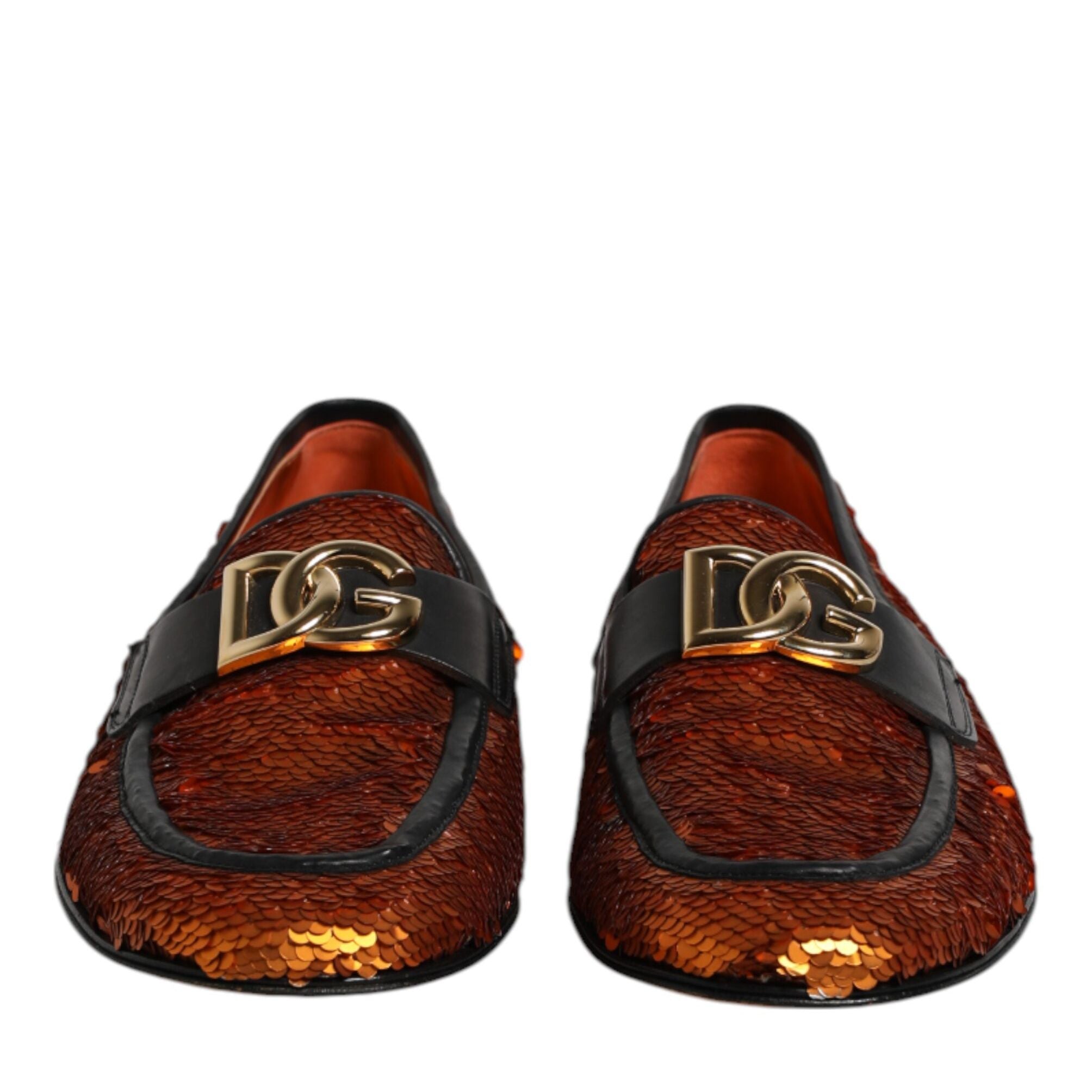 Dolce & Gabbana Orange Sequin Embellished Men Loafers Shoes