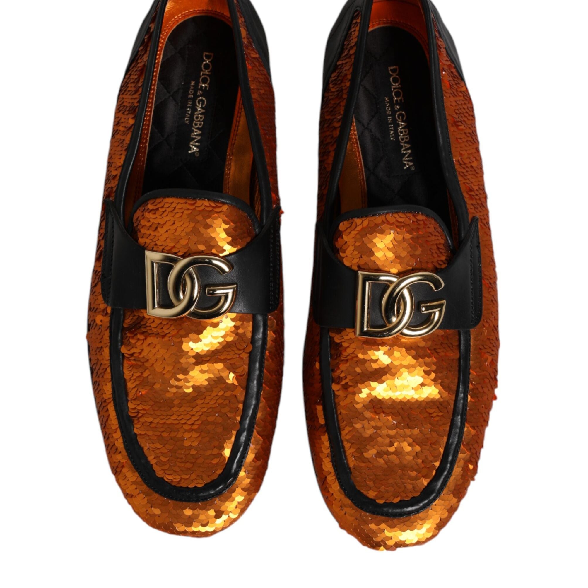 Dolce & Gabbana Orange Sequin Embellished Men Loafers Shoes