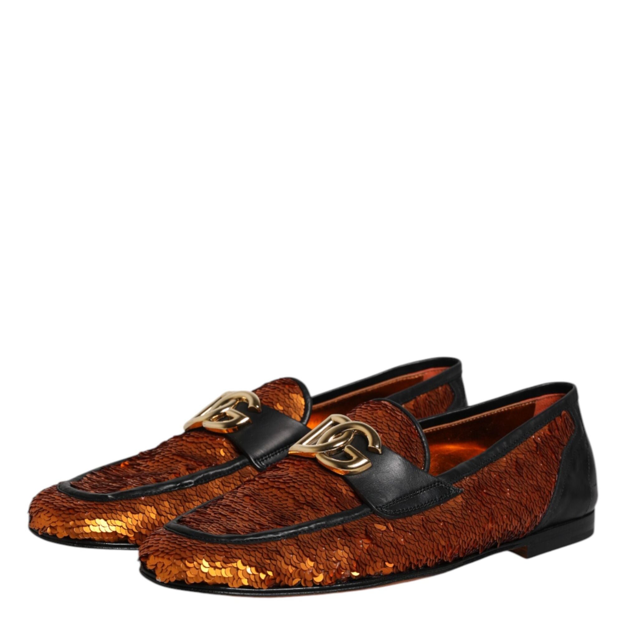 Dolce & Gabbana Orange Sequin Embellished Men Loafers Shoes