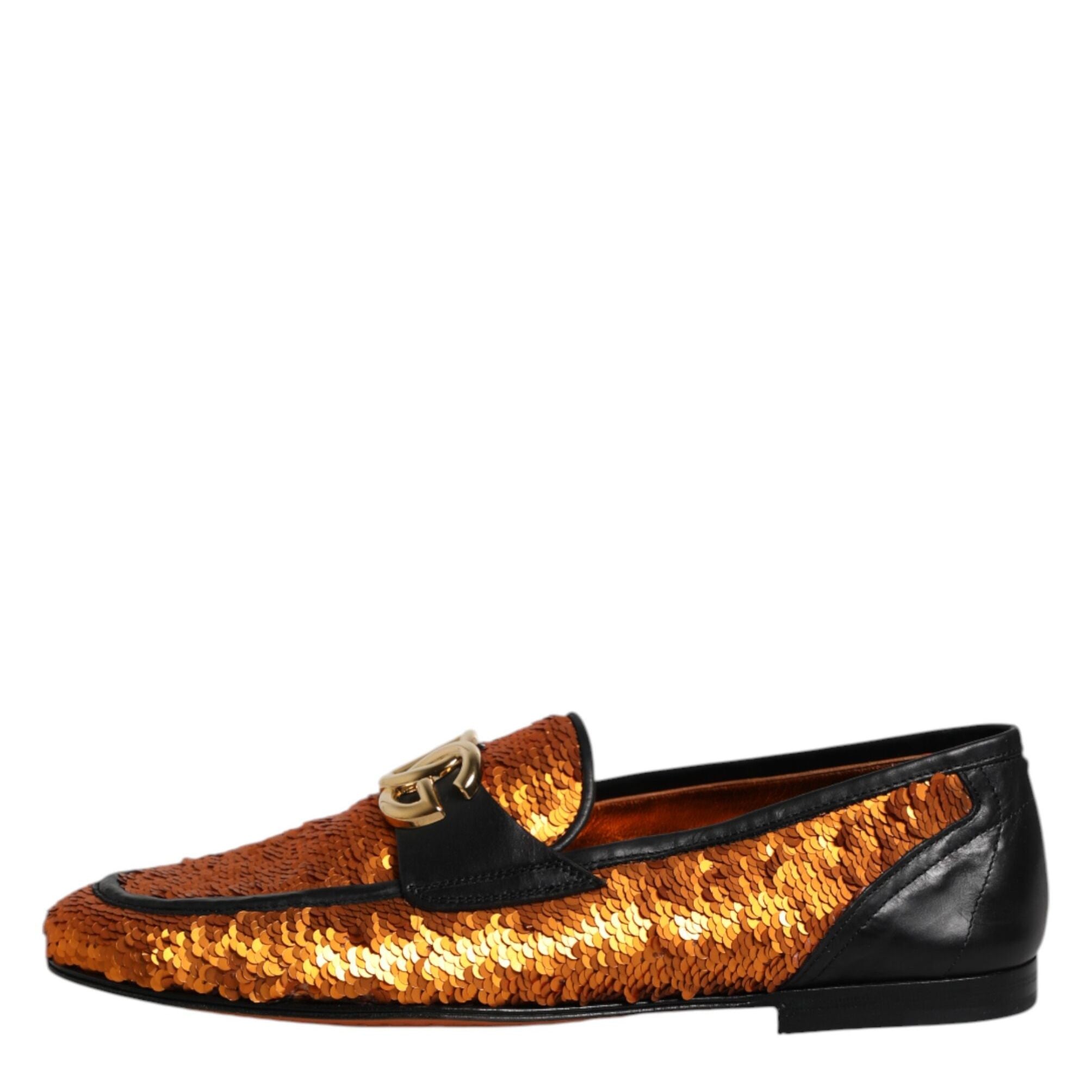 Dolce & Gabbana Orange Sequin Embellished Men Loafers Shoes