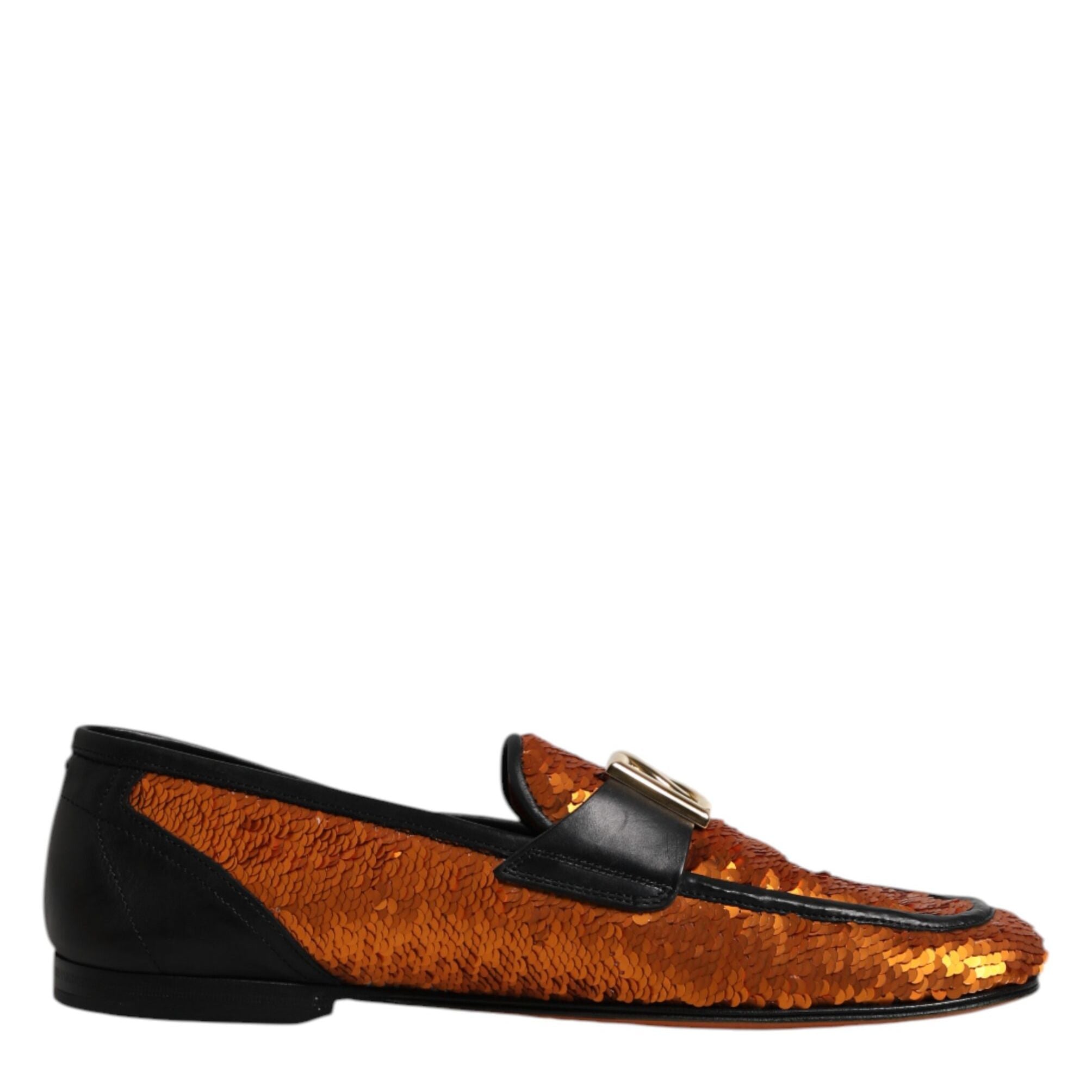 Dolce & Gabbana Orange Sequin Embellished Men Loafers Shoes