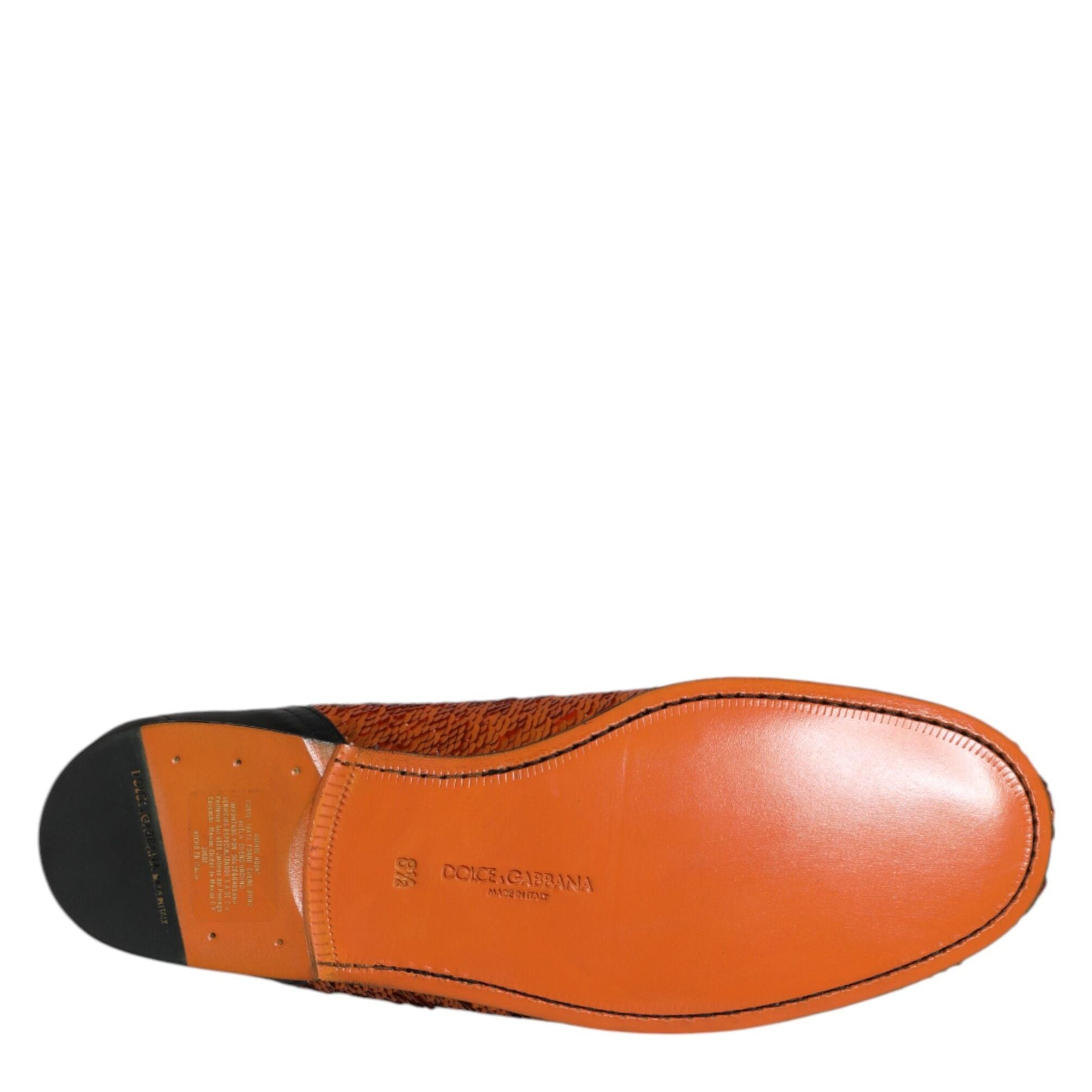 Dolce & Gabbana Orange Sequin Embellished Men Loafers Shoes