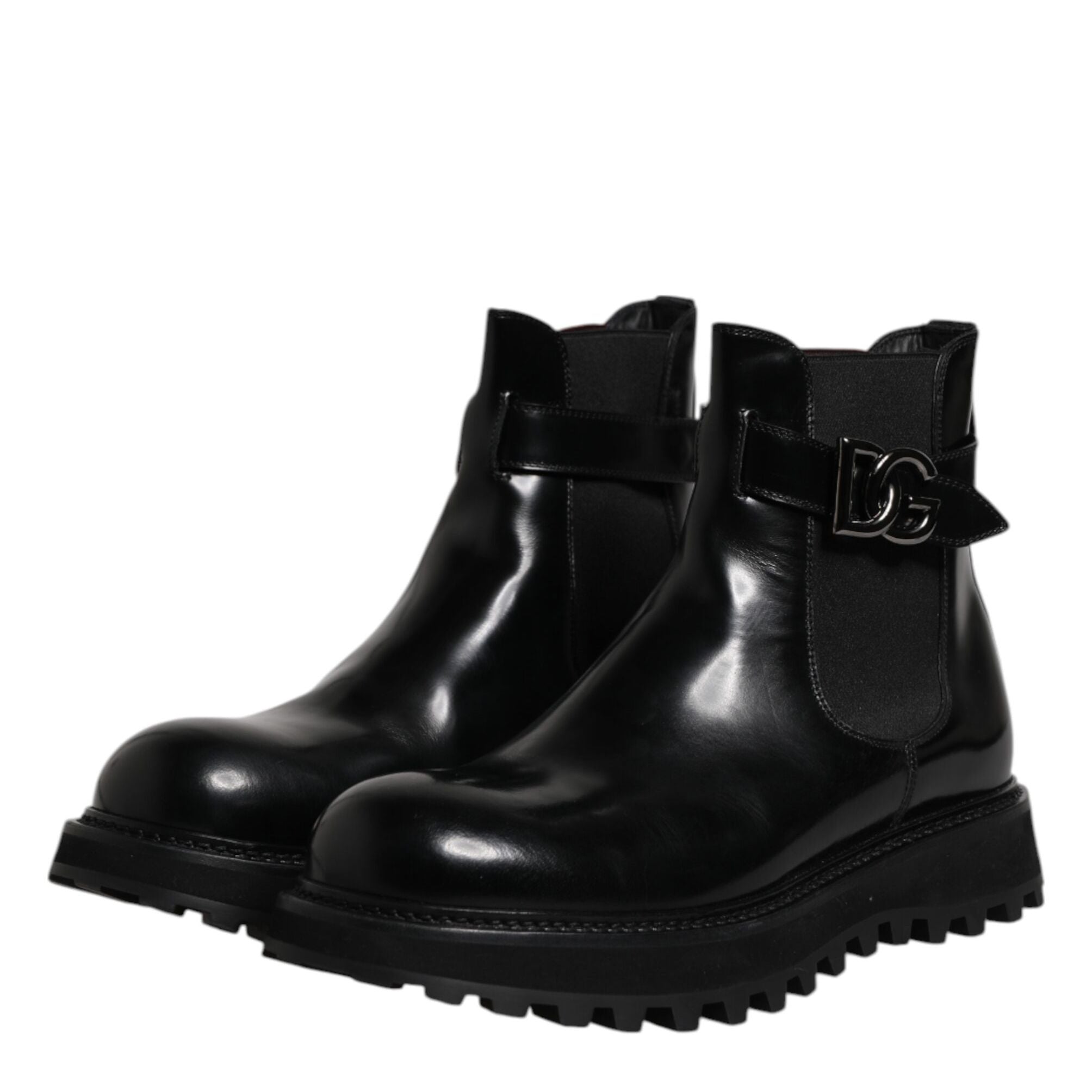 Dolce & Gabbana Black Belted DG Logo Men Chelsea Boots Shoes