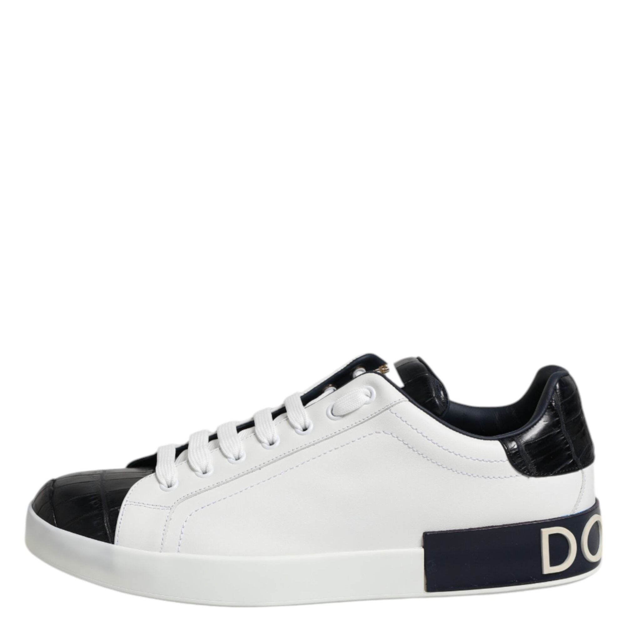 Dolce & Gabbana White Black Leather Portofino Sneaker Shoes