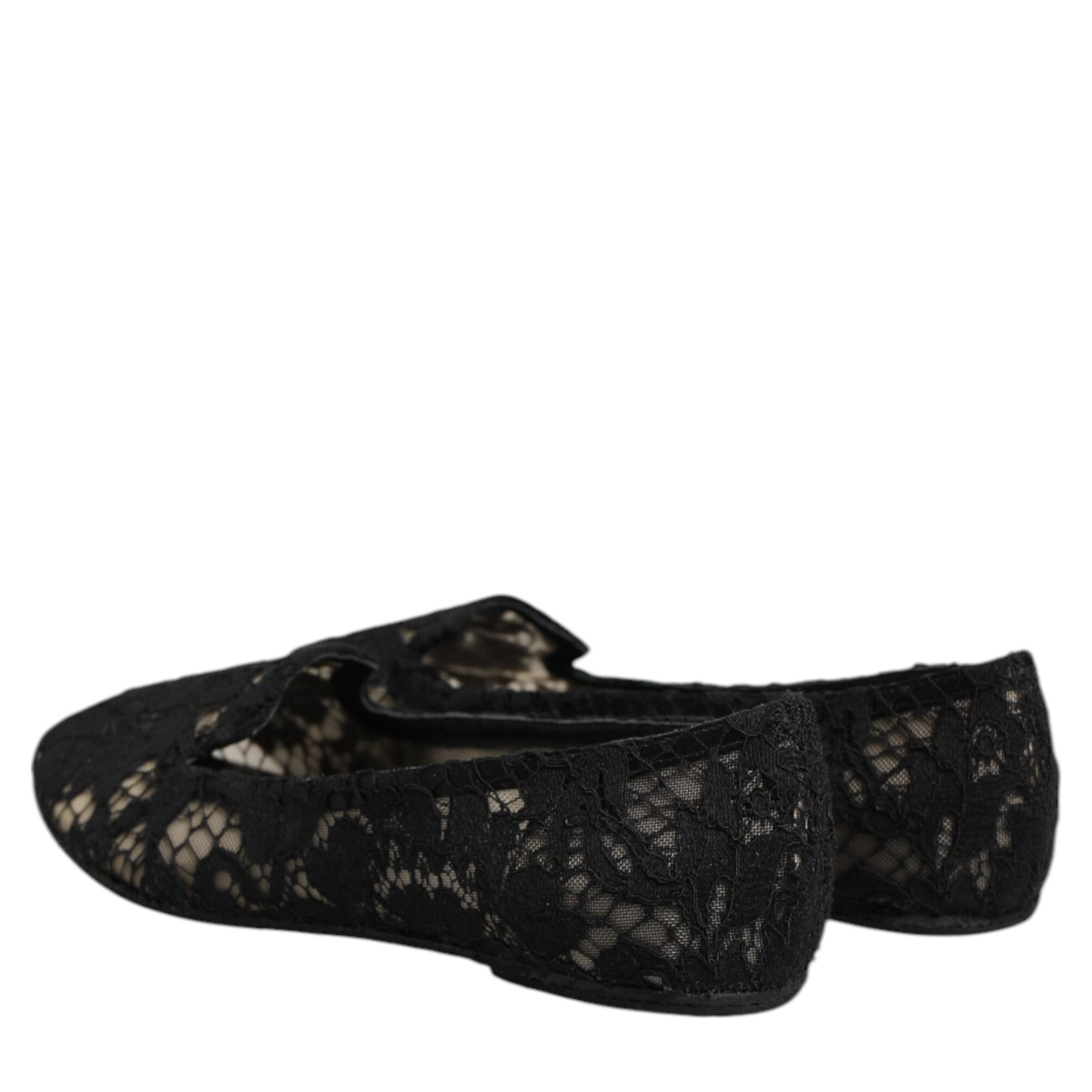 Dolce & Gabbana Black Taormina Lace Slip On Flats Shoes