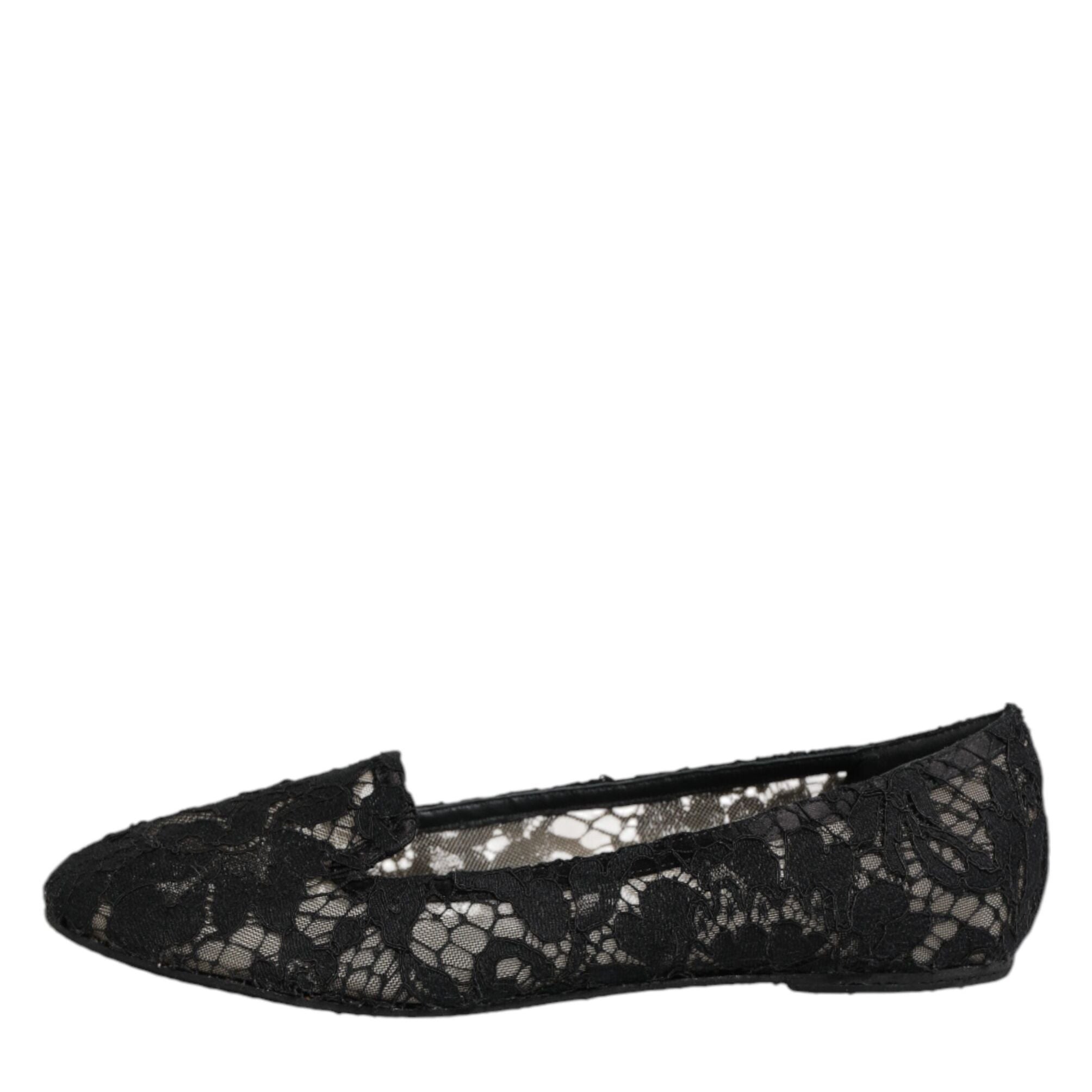 Dolce & Gabbana Black Taormina Lace Slip On Flats Shoes