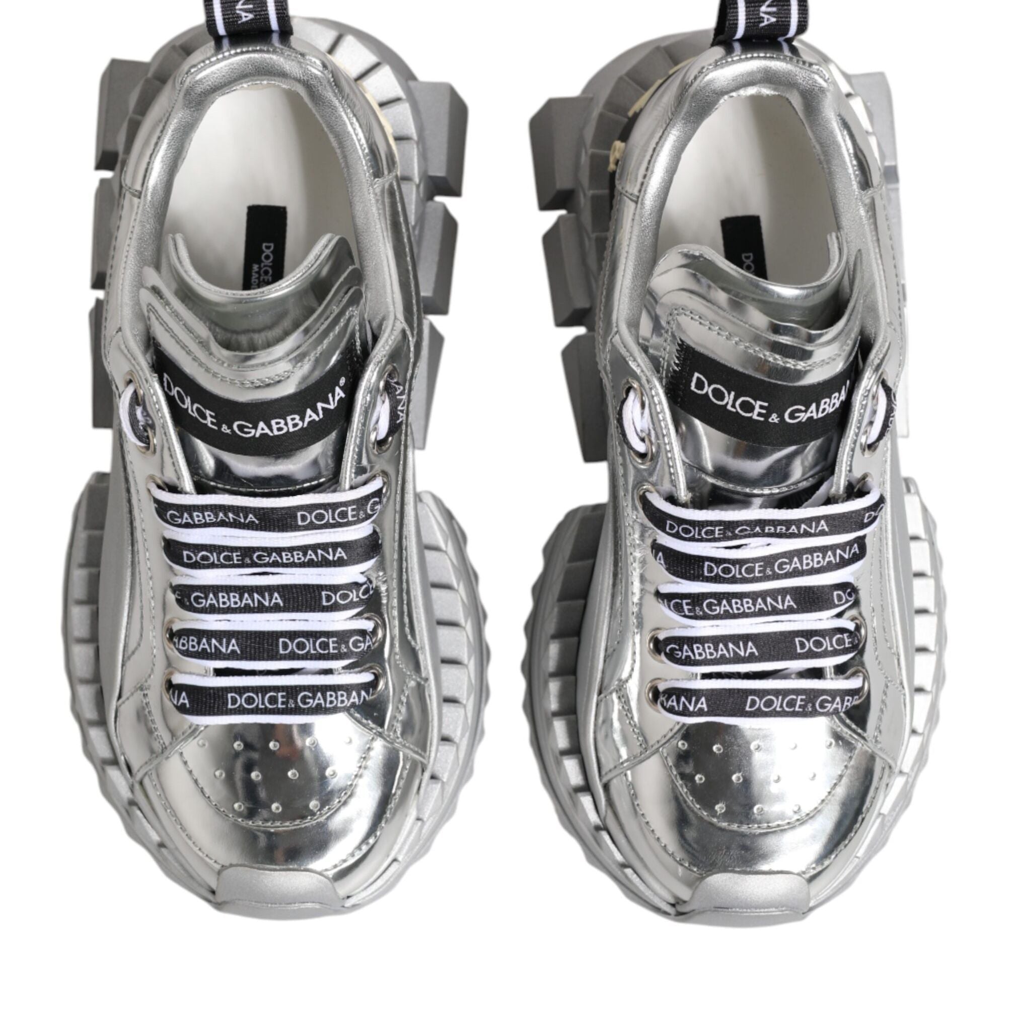 Dolce & Gabbana Silver Leather Super Queen Sneakers Shoes
