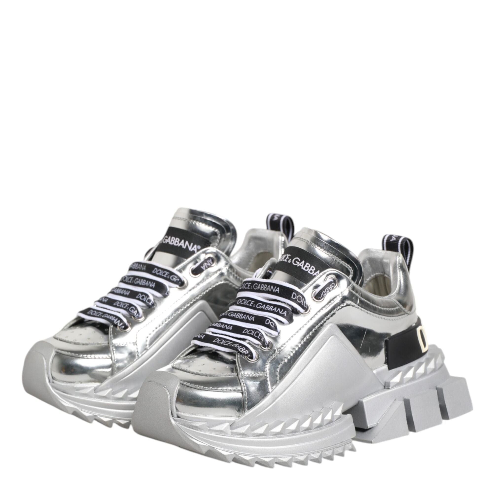 Dolce & Gabbana Silver Leather Super Queen Sneakers Shoes