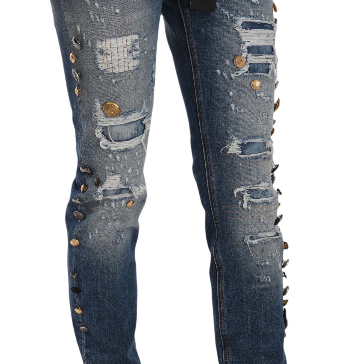 Dolce & Gabbana Distressed Embellished Buttons Denim Pants Jeans