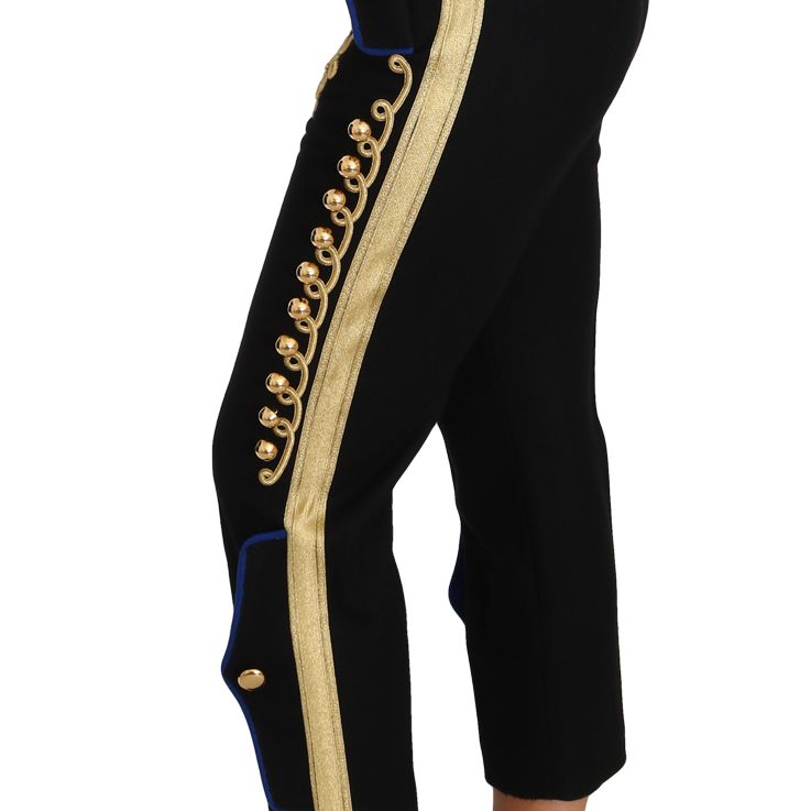 Dolce & Gabbana Military Embellished Pants Black Gold Dress Pant