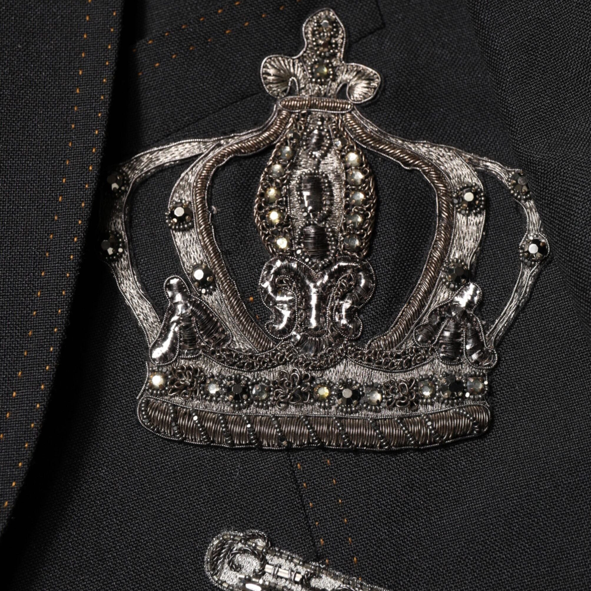 Dolce & Gabbana Black Bee Crown Embellished Suit Coat Blazer