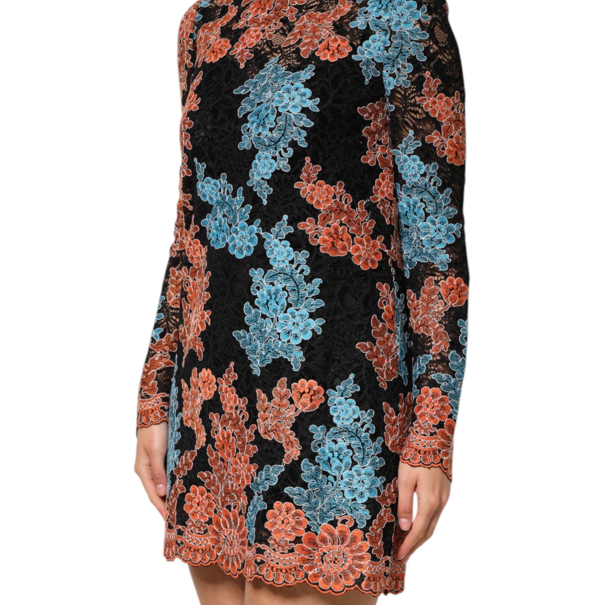 Dolce & Gabbana Multicolor Floral Embroidery Shift Mini Dress