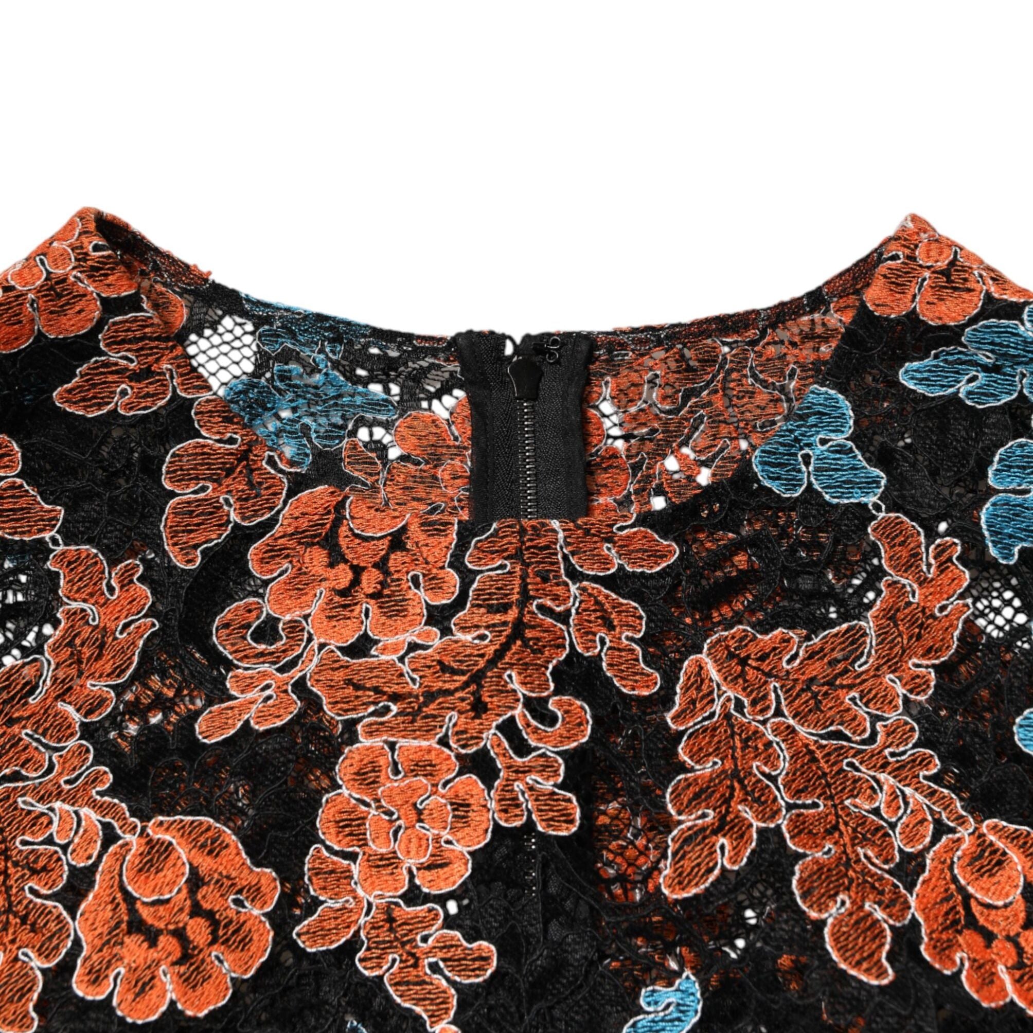 Dolce & Gabbana Multicolor Floral Embroidery Shift Mini Dress