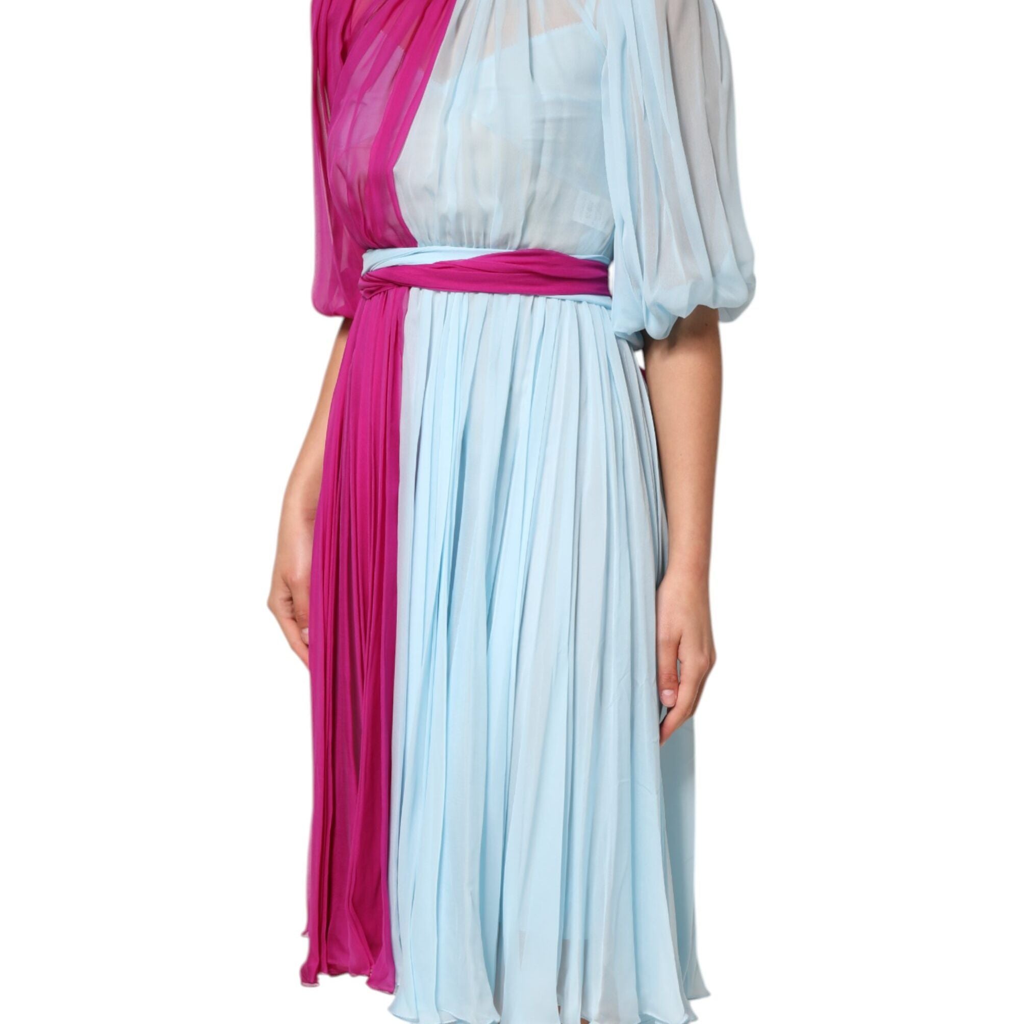 Dolce & Gabbana Fuchsia Light Blue Silk Two Tone Midi Dress