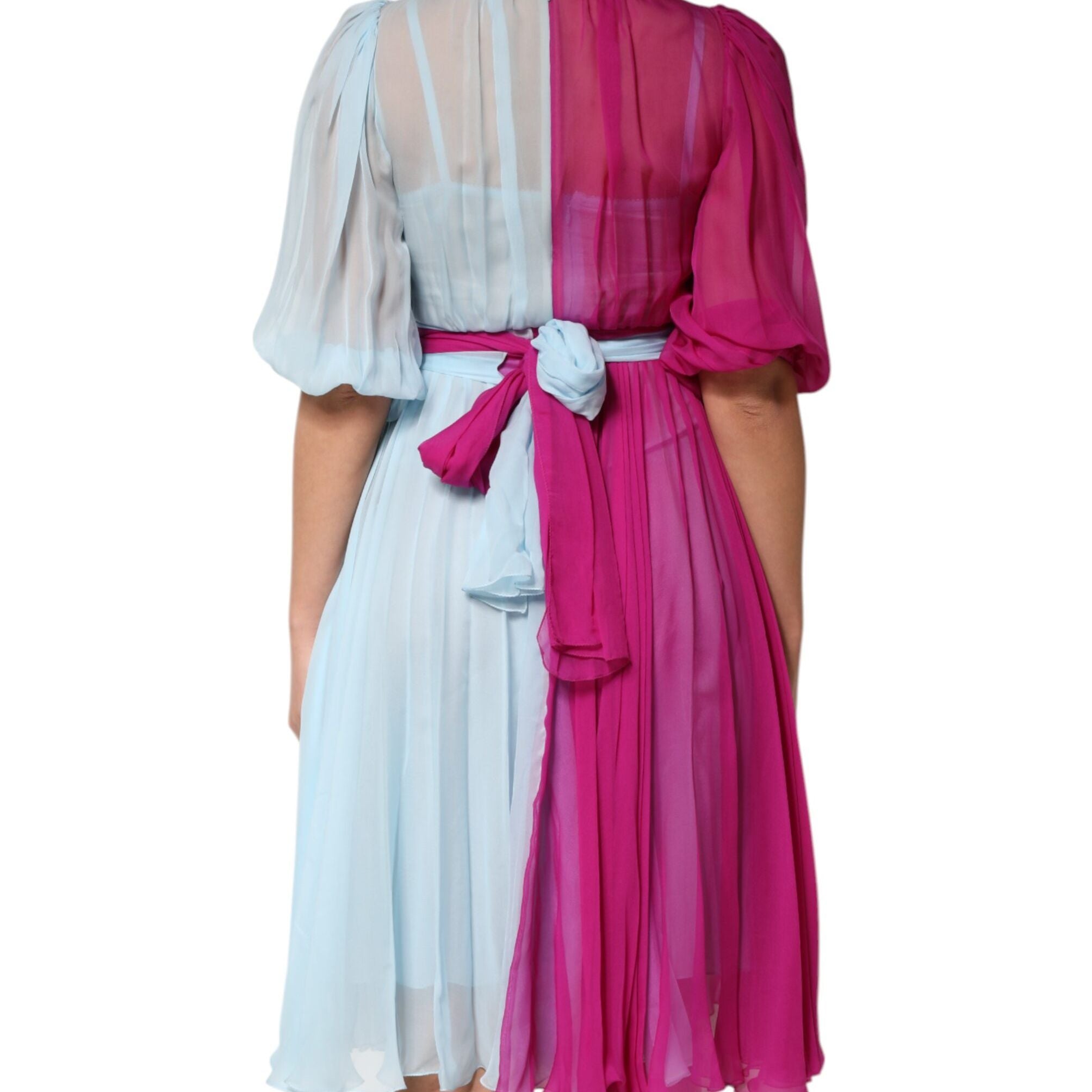 Dolce & Gabbana Fuchsia Light Blue Silk Two Tone Midi Dress